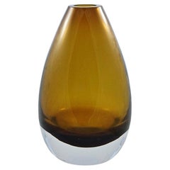 Heavy Hand Made Warm Brown and Clear Art Glass Tear Drop Vase, circa 1960s