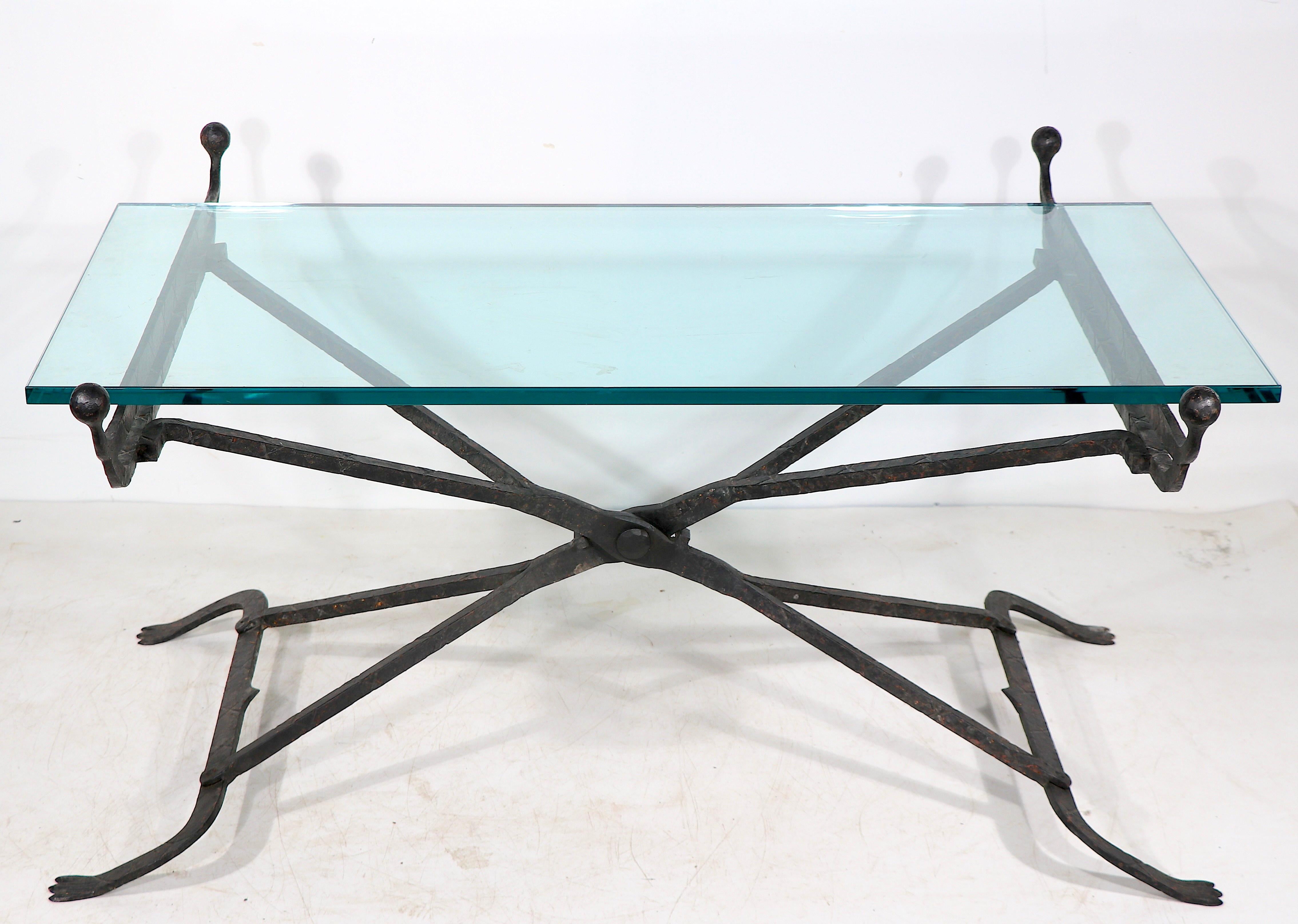 Heavy Hand Wrought Iron Glass Top Coffee Table  after Samuel Yellin  For Sale 6