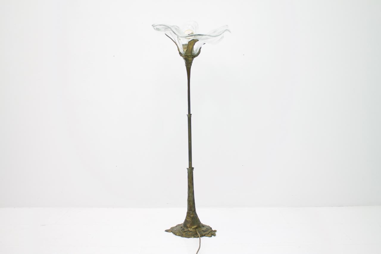 Heavy Handcrafted Bronze Floor Lamp with a Murano Glass Shade 2