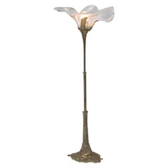 Heavy Handcrafted Bronze Floor Lamp with a Murano Glass Shade
