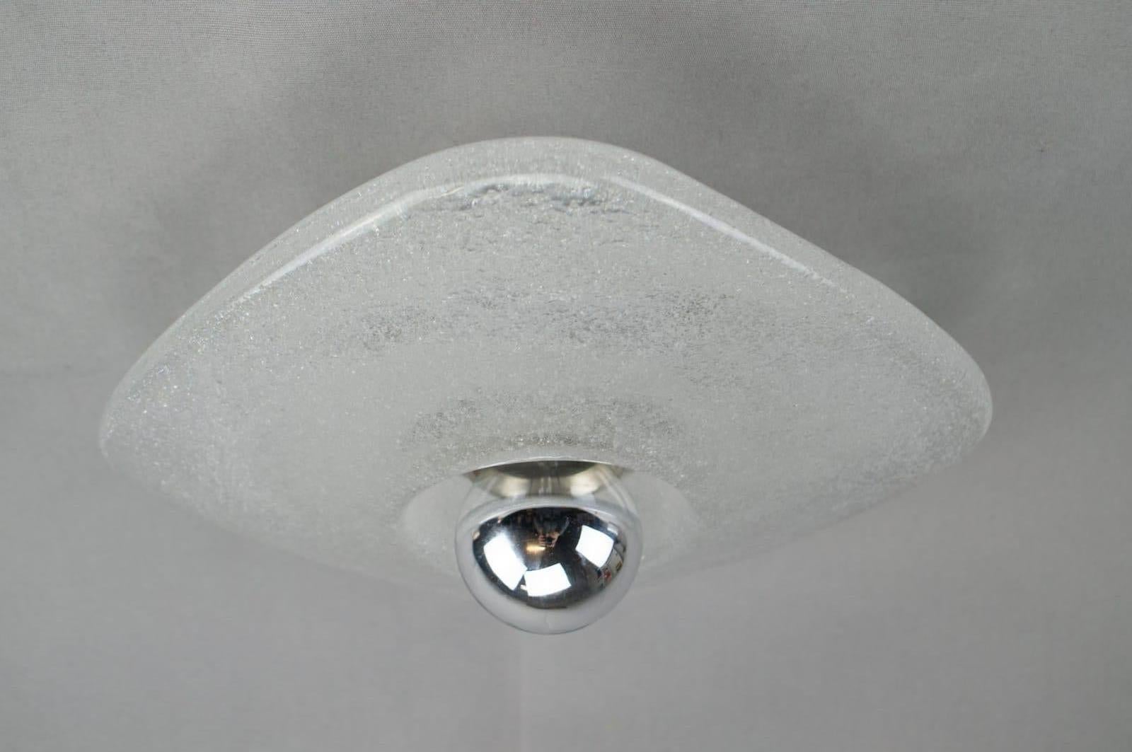 Mid-Century Modern Heavy Ice Glass Wall or Ceiling Light by Peill & Putzler, Germany, 1960s