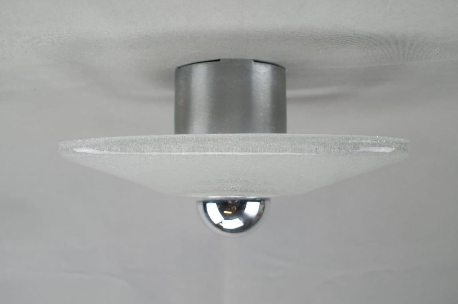 Frosted Heavy Ice Glass Wall or Ceiling Light by Peill & Putzler, Germany, 1960s