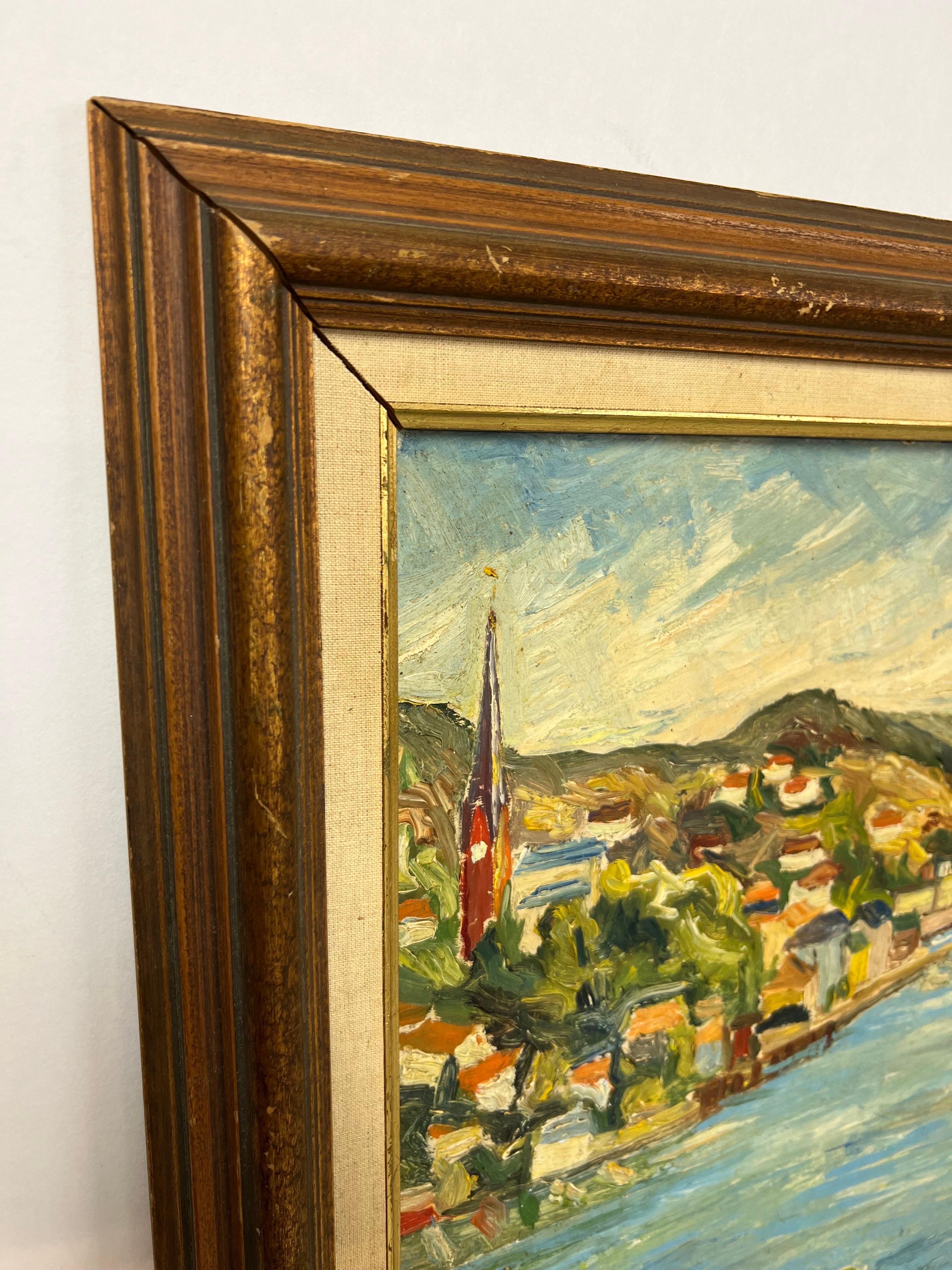 Heavy Impasto oil on board of Harbor Scene For Sale 6