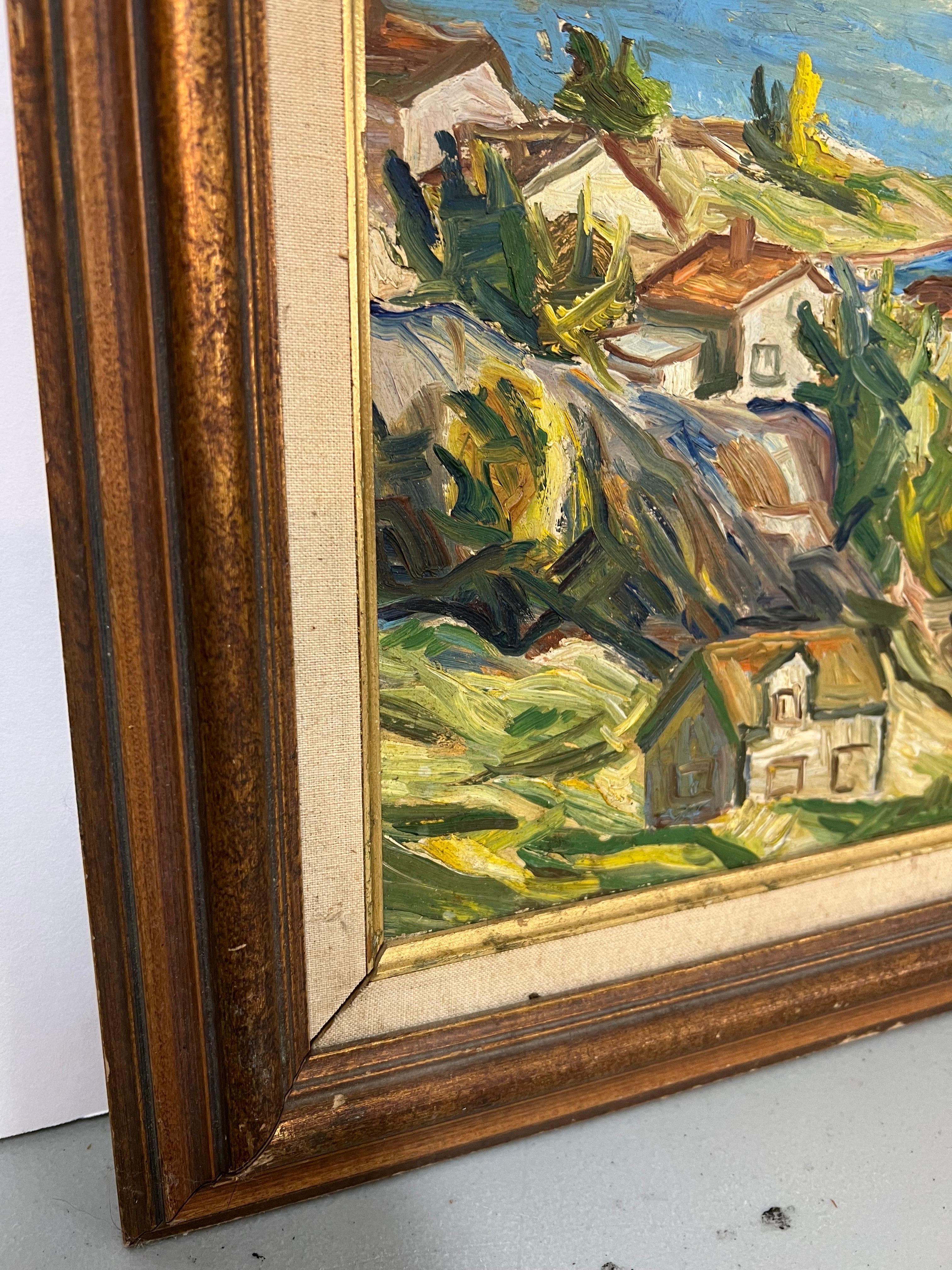 Heavy Impasto oil on board of Harbor Scene For Sale 7