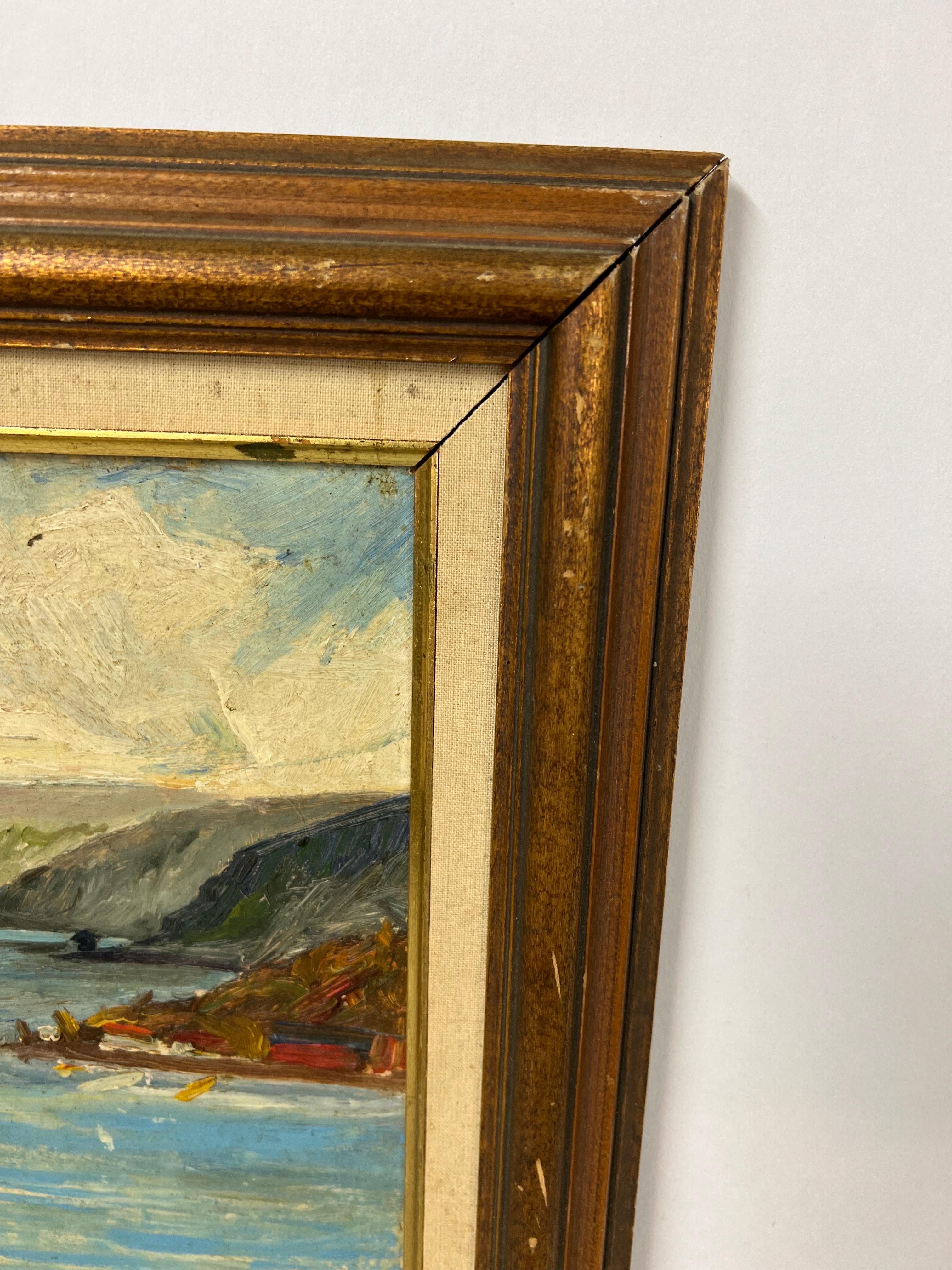 Heavy Impasto oil on board of Harbor Scene For Sale 8