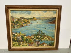 Heavy Impasto oil on board of Harbor Scene