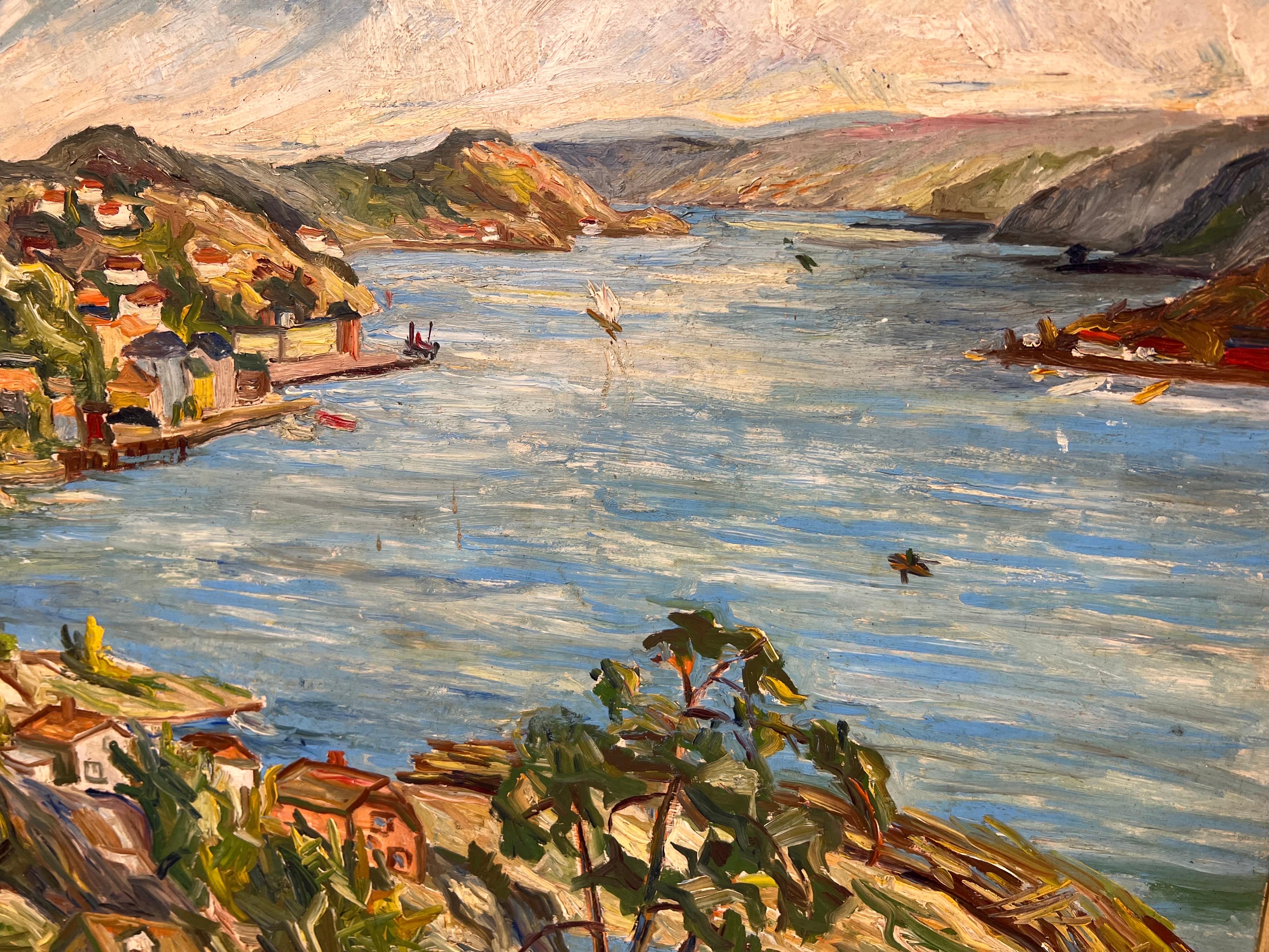 Heavy Impasto oil on board of Harbor Scene For Sale 1