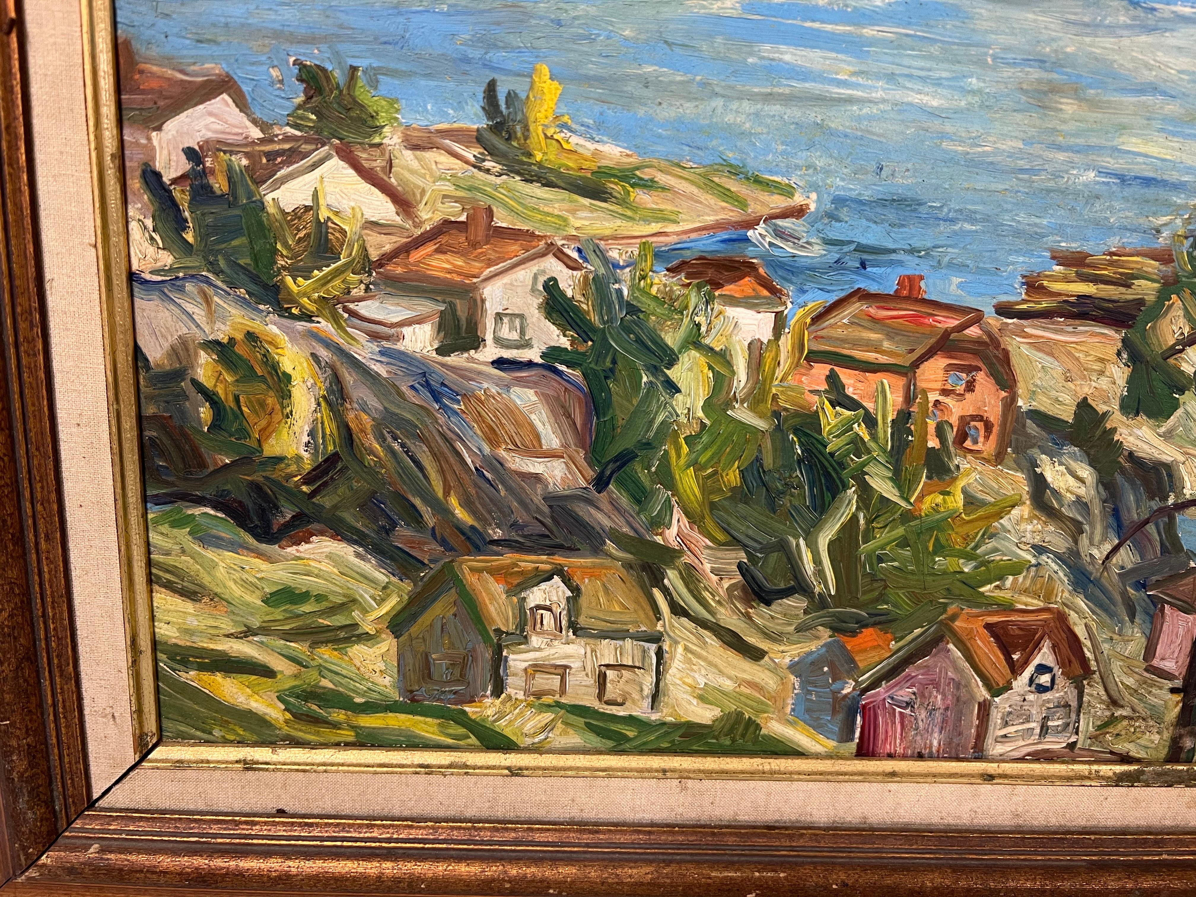 Heavy Impasto oil on board of Harbor Scene For Sale 2
