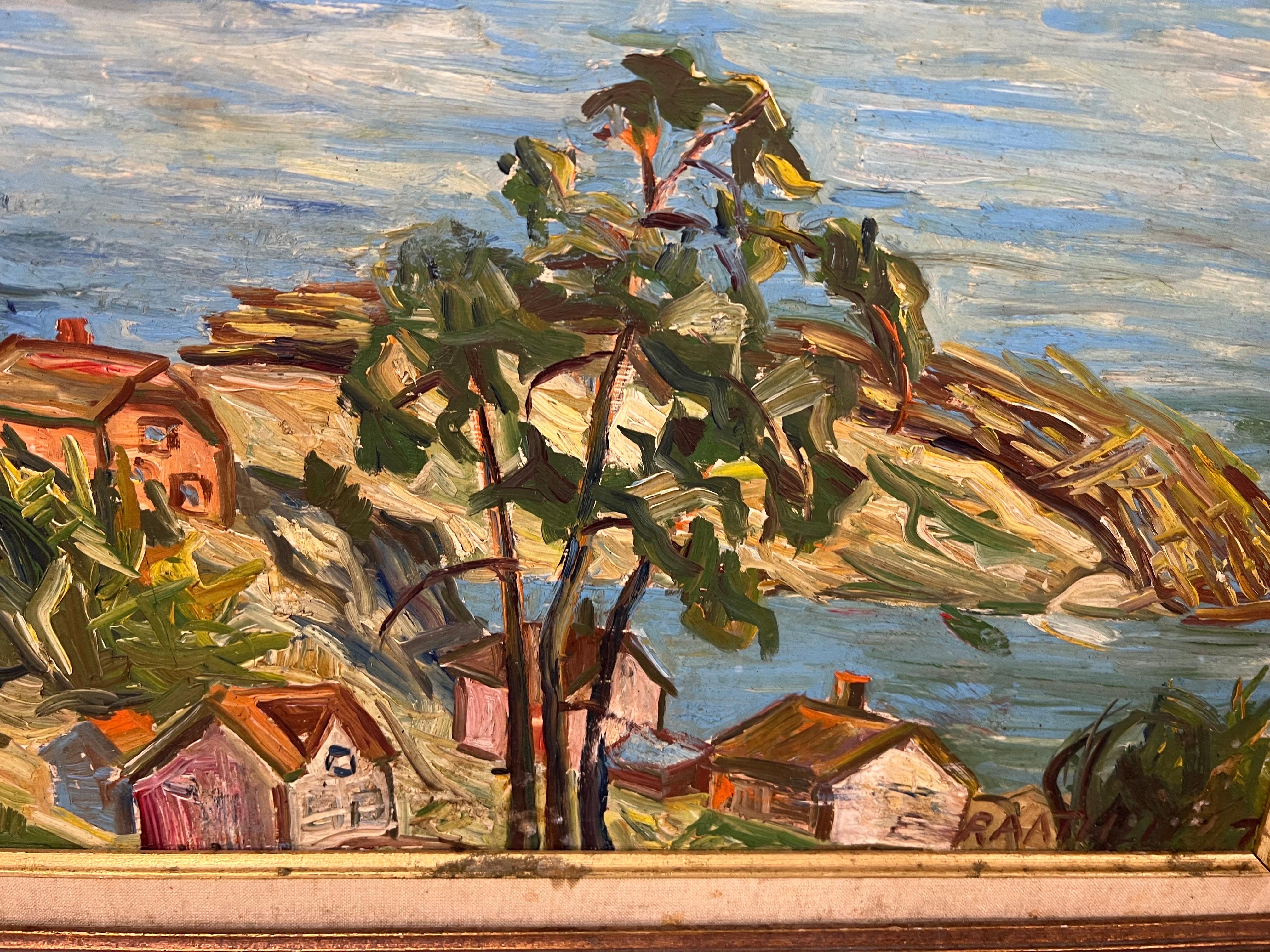 Heavy Impasto oil on board of Harbor Scene For Sale 4