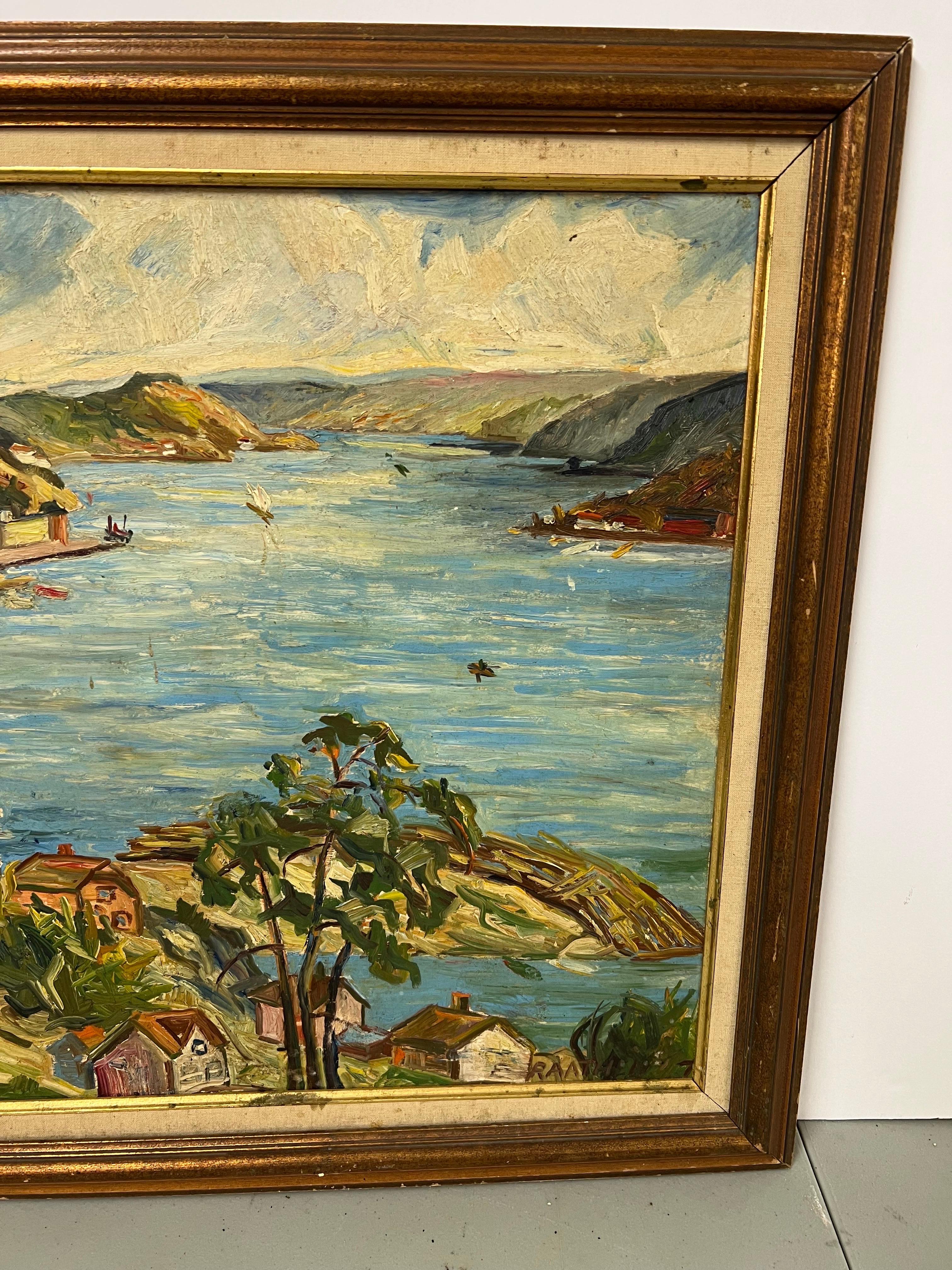 Heavy Impasto oil on board of Harbor Scene For Sale 5