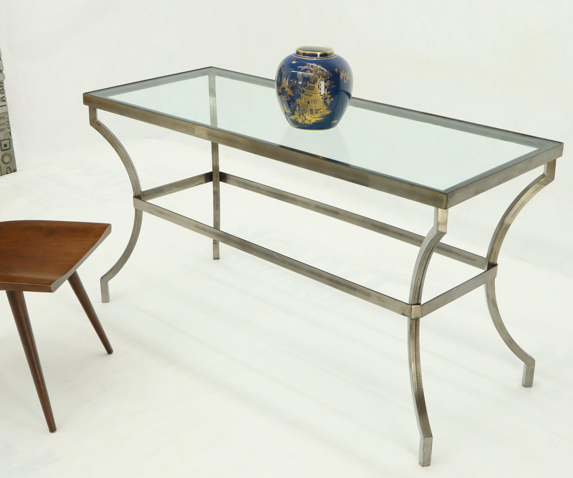 Heavy Iron Base Glass Top Console Table For Sale 1