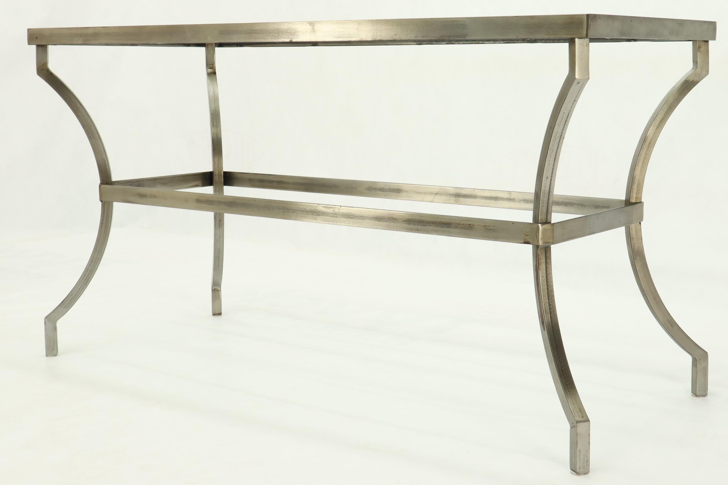 Mid-Century Modern Heavy Iron Base Glass Top Console Table For Sale