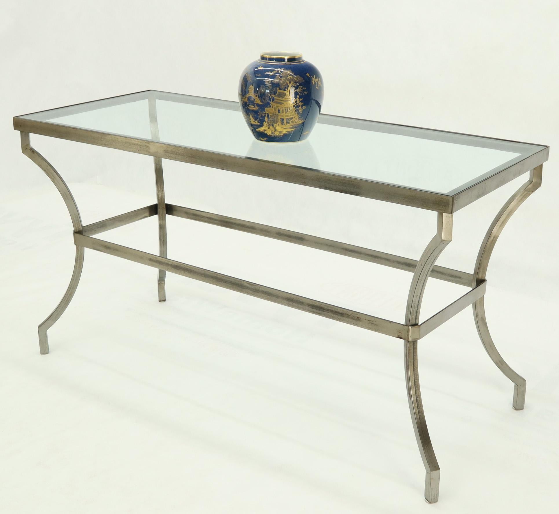 20th Century Heavy Iron Base Glass Top Console Table For Sale