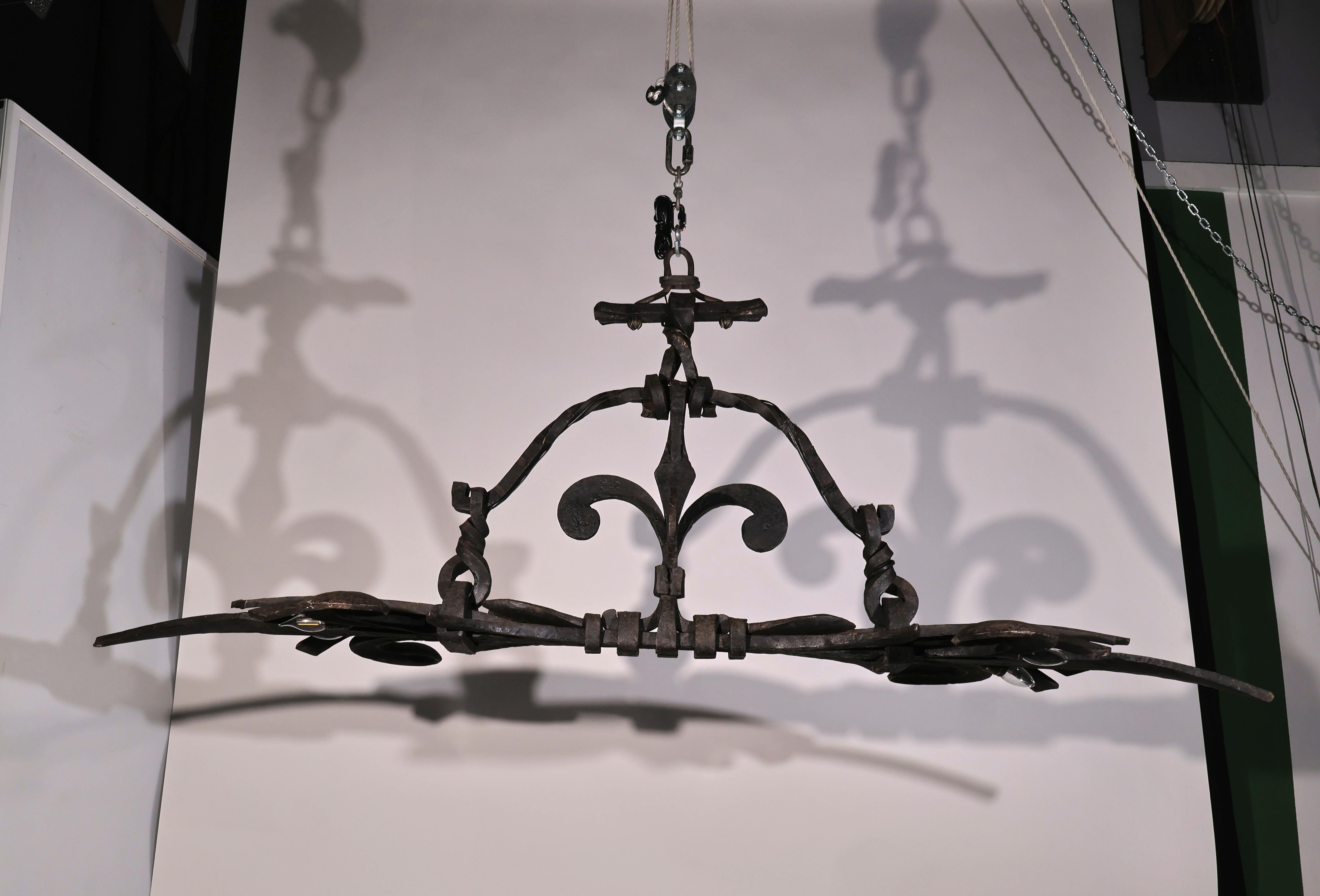 French Heavy Iron Island Chandelier For Sale
