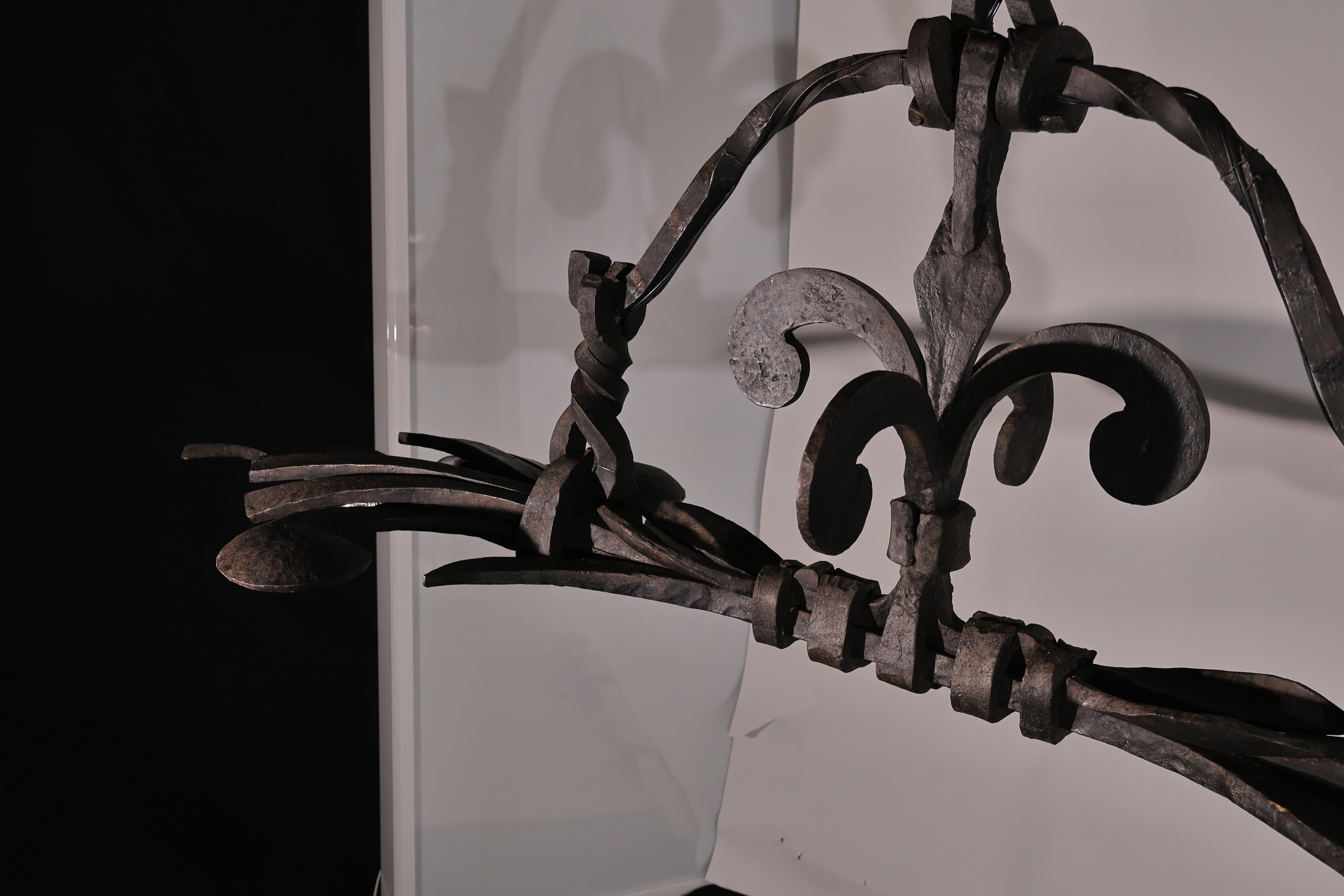 Hammered Heavy Iron Island Chandelier For Sale