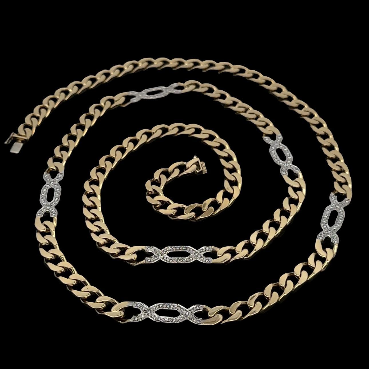 --Stones:-- 
120 Natural Genuine Diamonds - Round Brilliant Cut - Pave Set - Nice Brilliant White Color - 1.20ctw approx.

Material: Solid 18k Yellow Gold w/ White Gold Sections
Weight: 155.14 Grams
Chain Type: Curb/ Cuban Link w/ Diamond