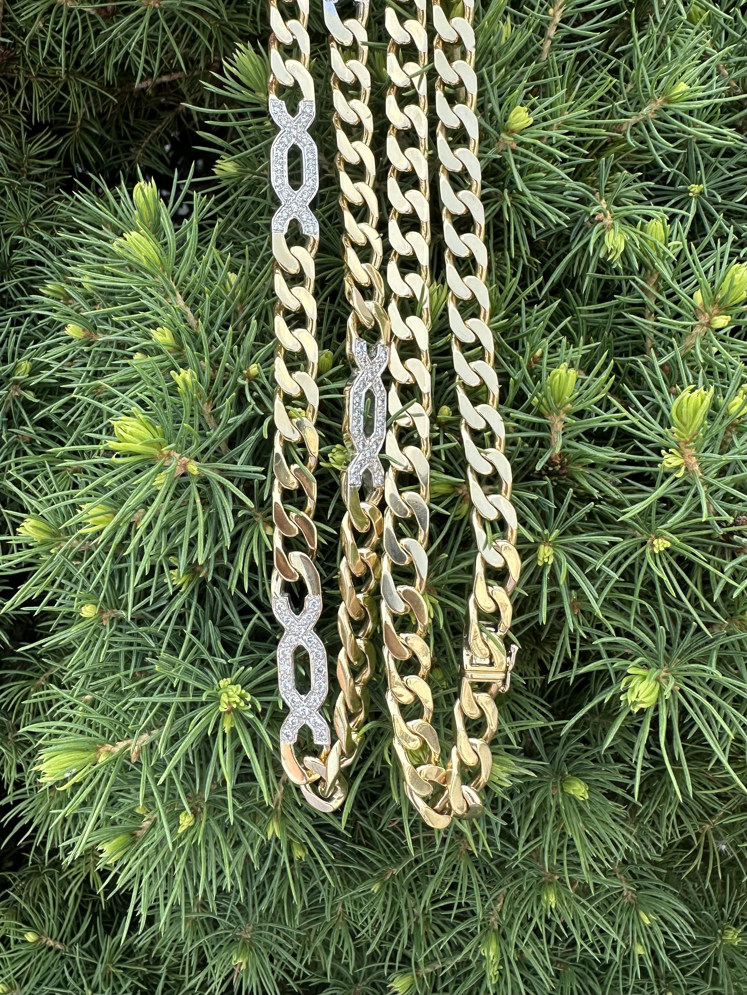 Heavy Italian 18k Yellow Gold Diamond Station 36