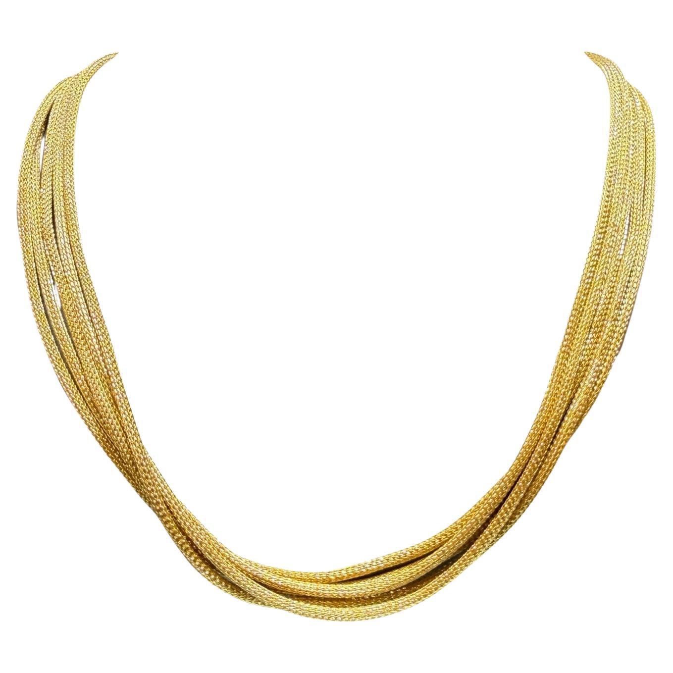 Collar italiano multihebra de oro amarillo de 18 quilates de malla tejida maciza