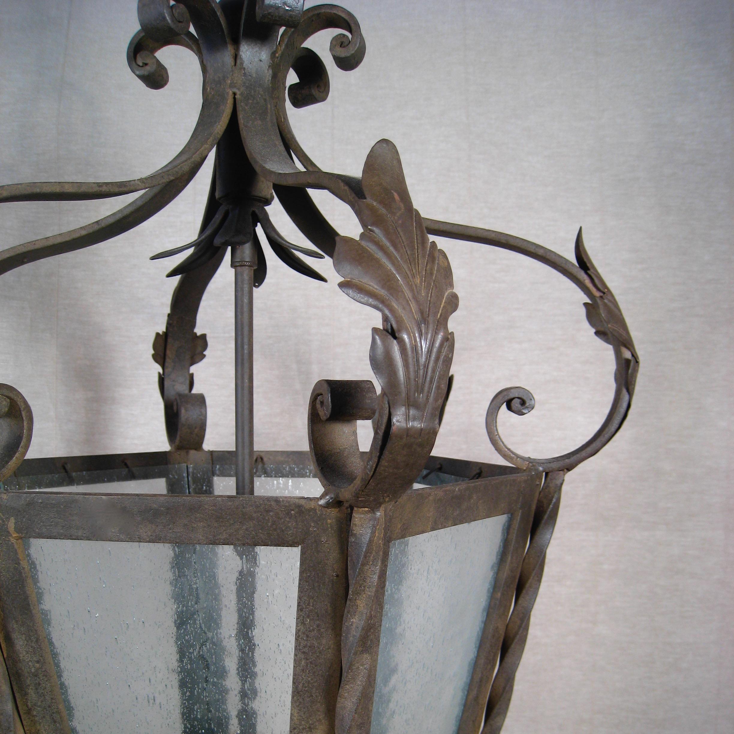 Heavy Italian Style Forged Iron Lantern In New Condition For Sale In Encinitas, CA
