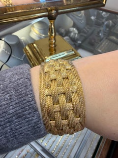 Heavy Italian Wide Mesh Bracelet Solid 18K Yellow Gold Handmade Woven Bracelet