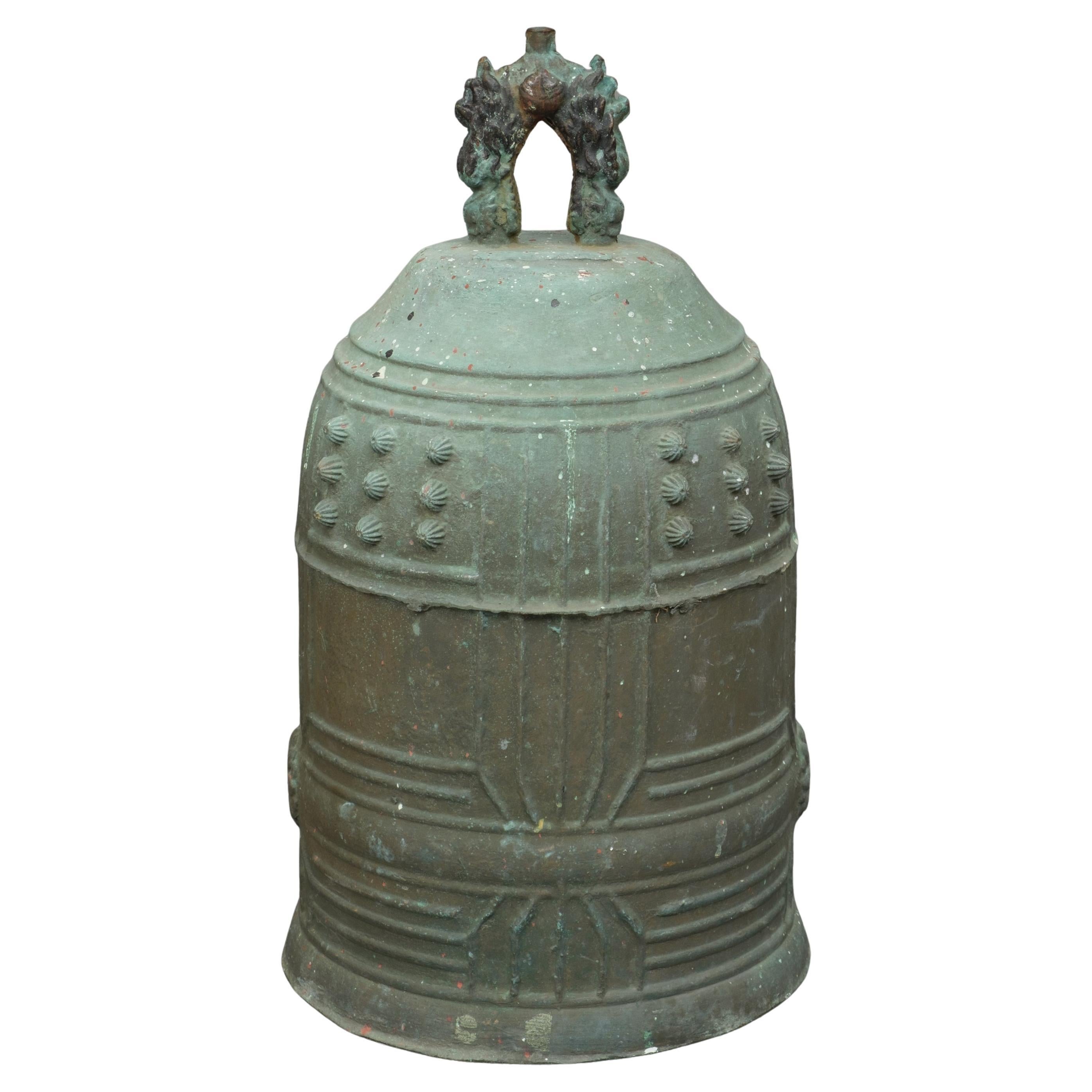 Heavy, Japanese bronze temple bell 梵鐘 (bonshô) of traditional shape