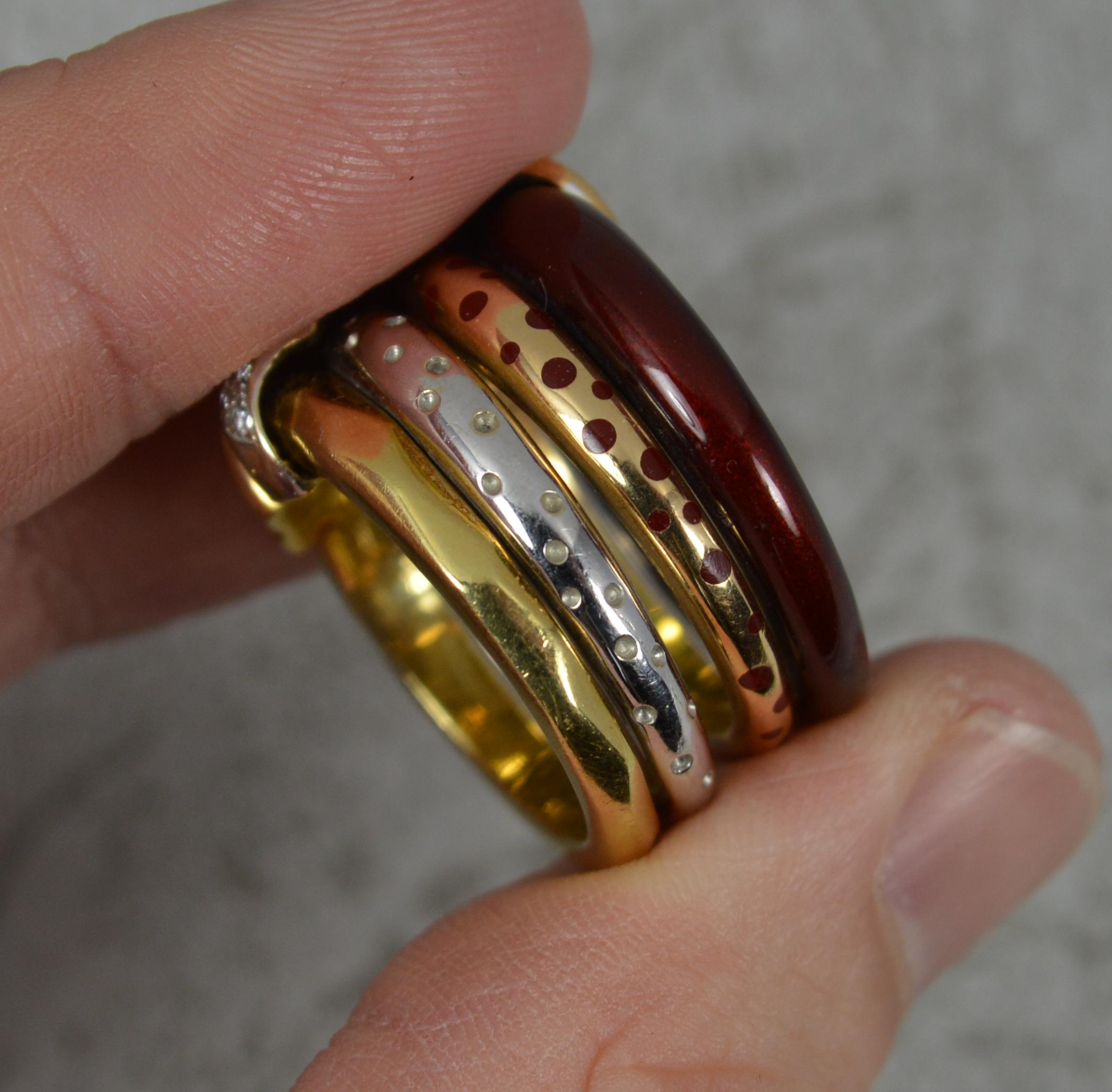 Schwerer La Nouvelle Bague 18ct Gold Emaille und Diamant Vier Stack Cluster Ring 5