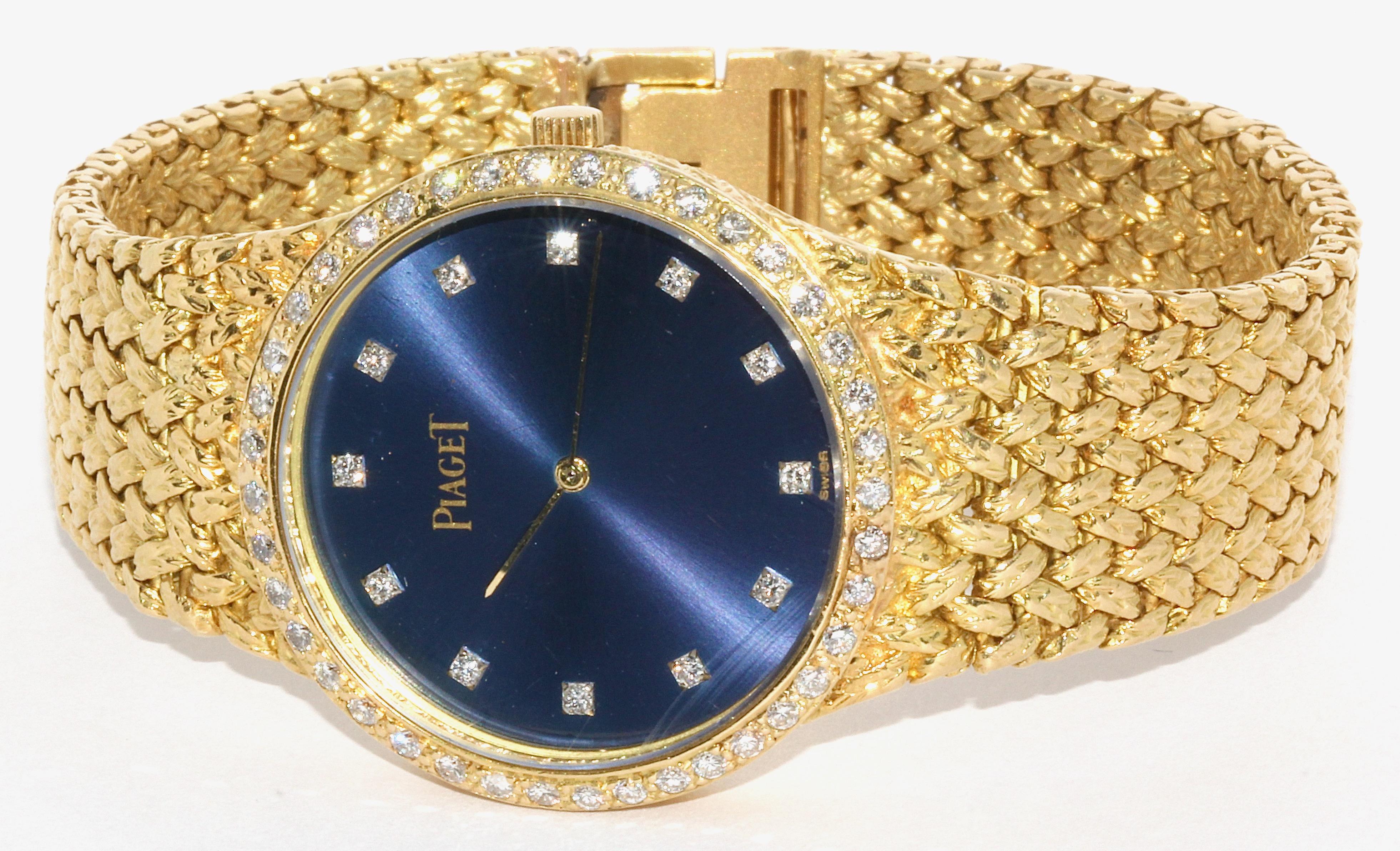 Round Cut Heavy Ladies Wristwatch by Piaget, 18 Karat Solid Yellow Gold with Diamonds For Sale