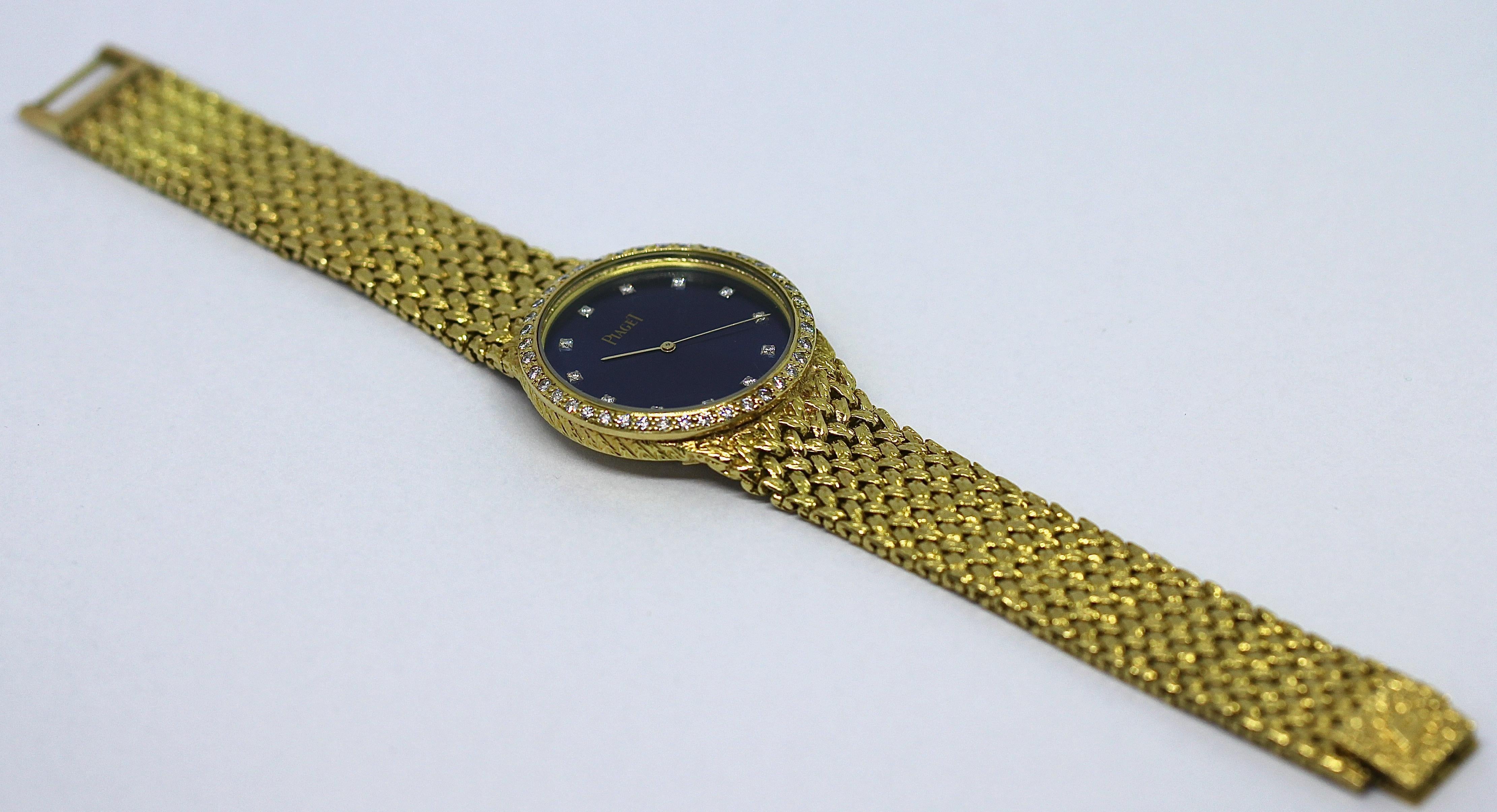 Montre-bracelet lourde pour femme Piaget en or jaune massif 18 carats avec diamants en vente 2