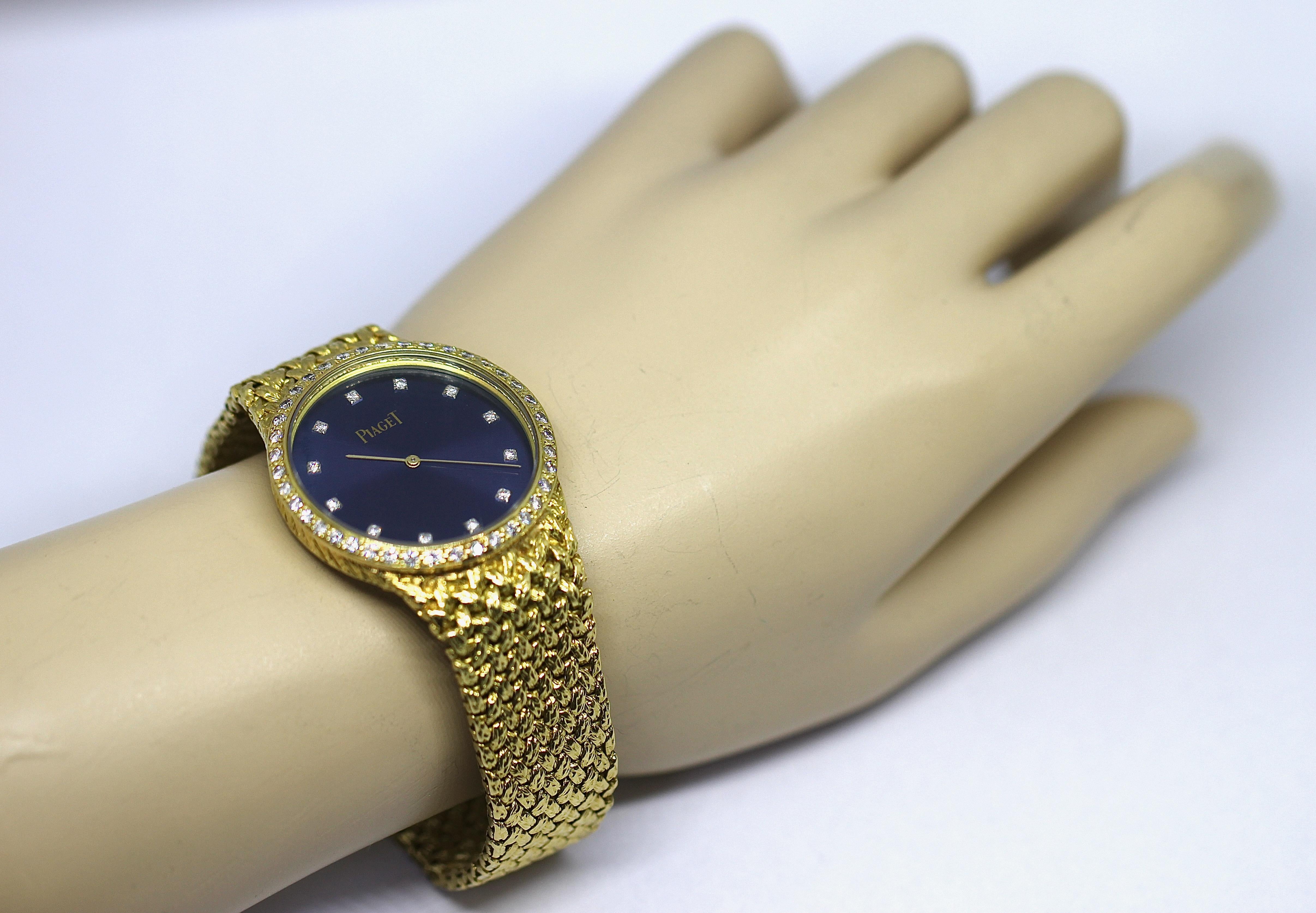 Montre-bracelet lourde pour femme Piaget en or jaune massif 18 carats avec diamants en vente 3