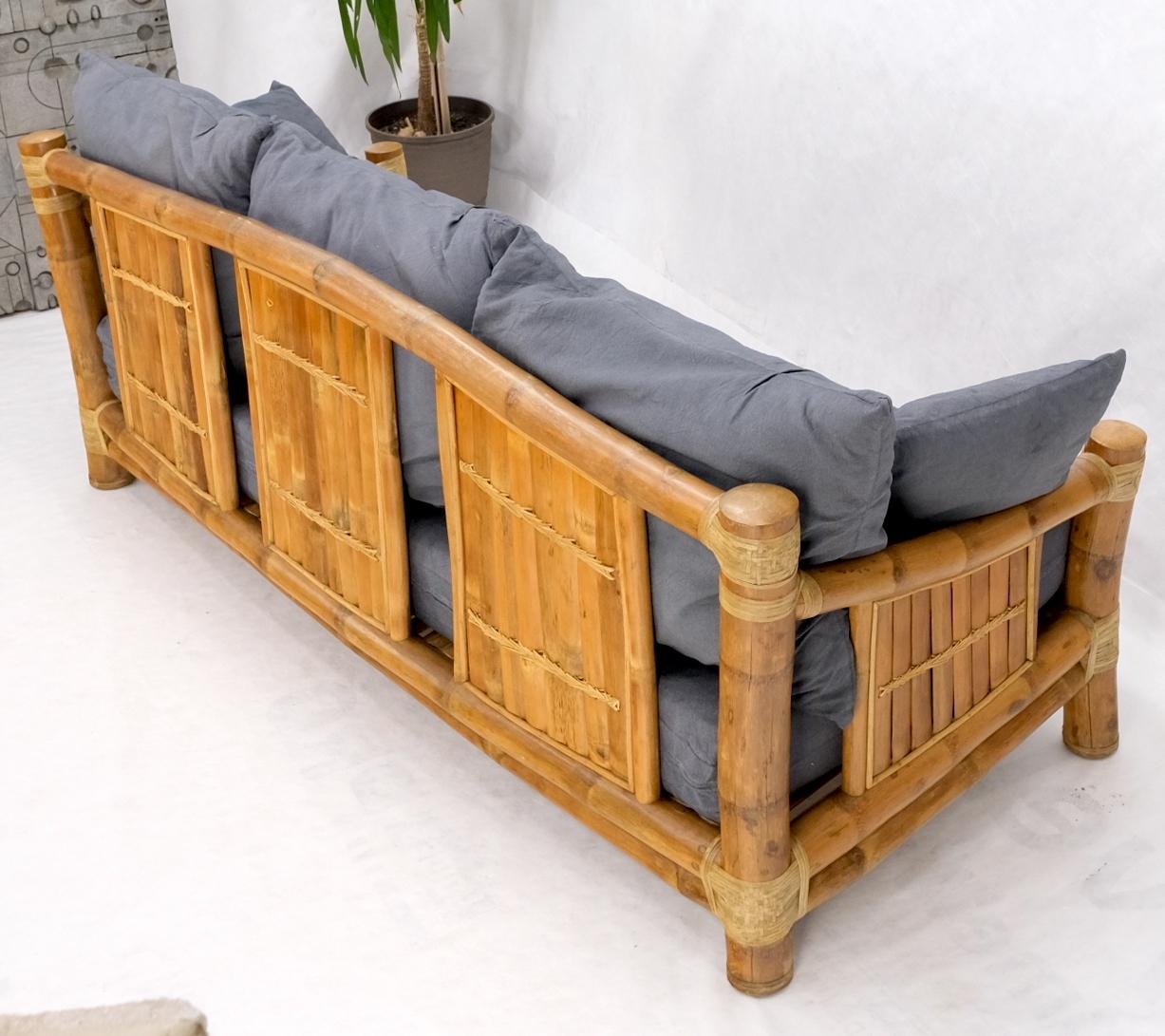 Large diameter bamboo frame Mid-Century Modern sofa. Very stylish quality vintage sofa.