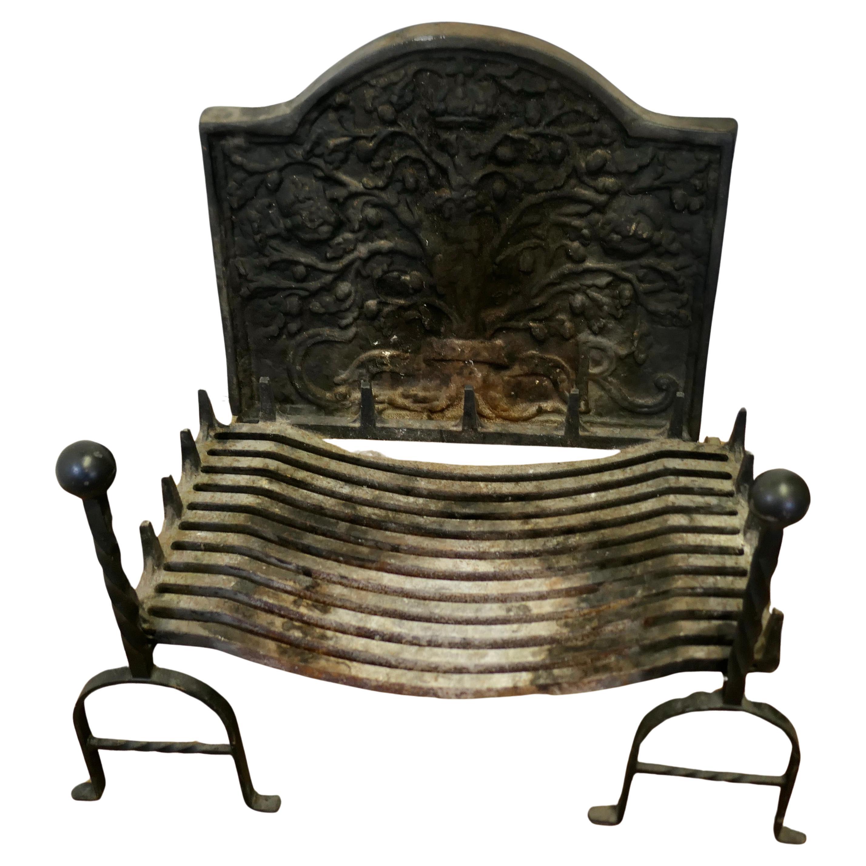 Heavy Large Fire Grate with Chimney Back     For Sale
