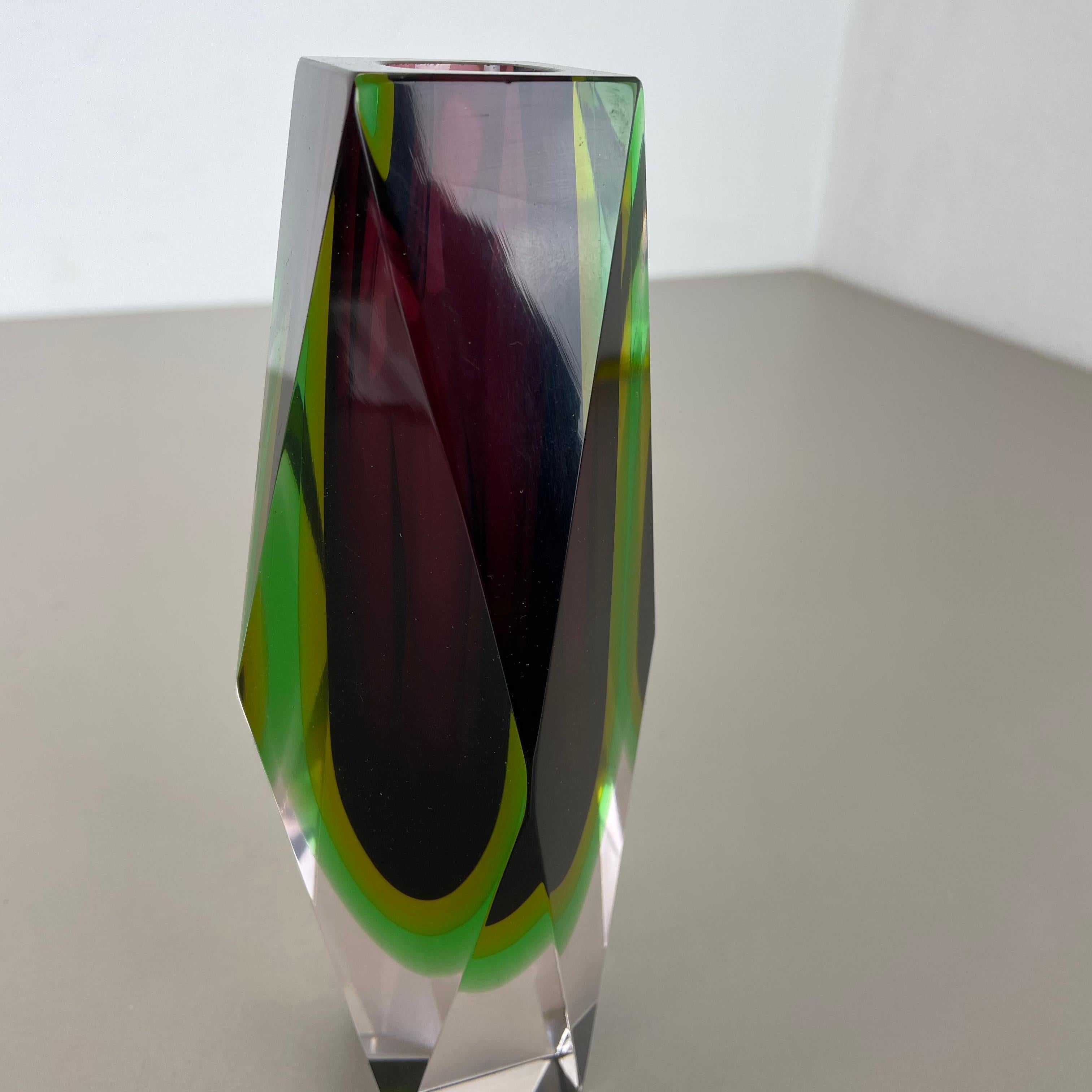 Heavy Large Murano Glass Sommerso 4 Colors Vase by Flavio Poli, Italy, 1970s For Sale 6