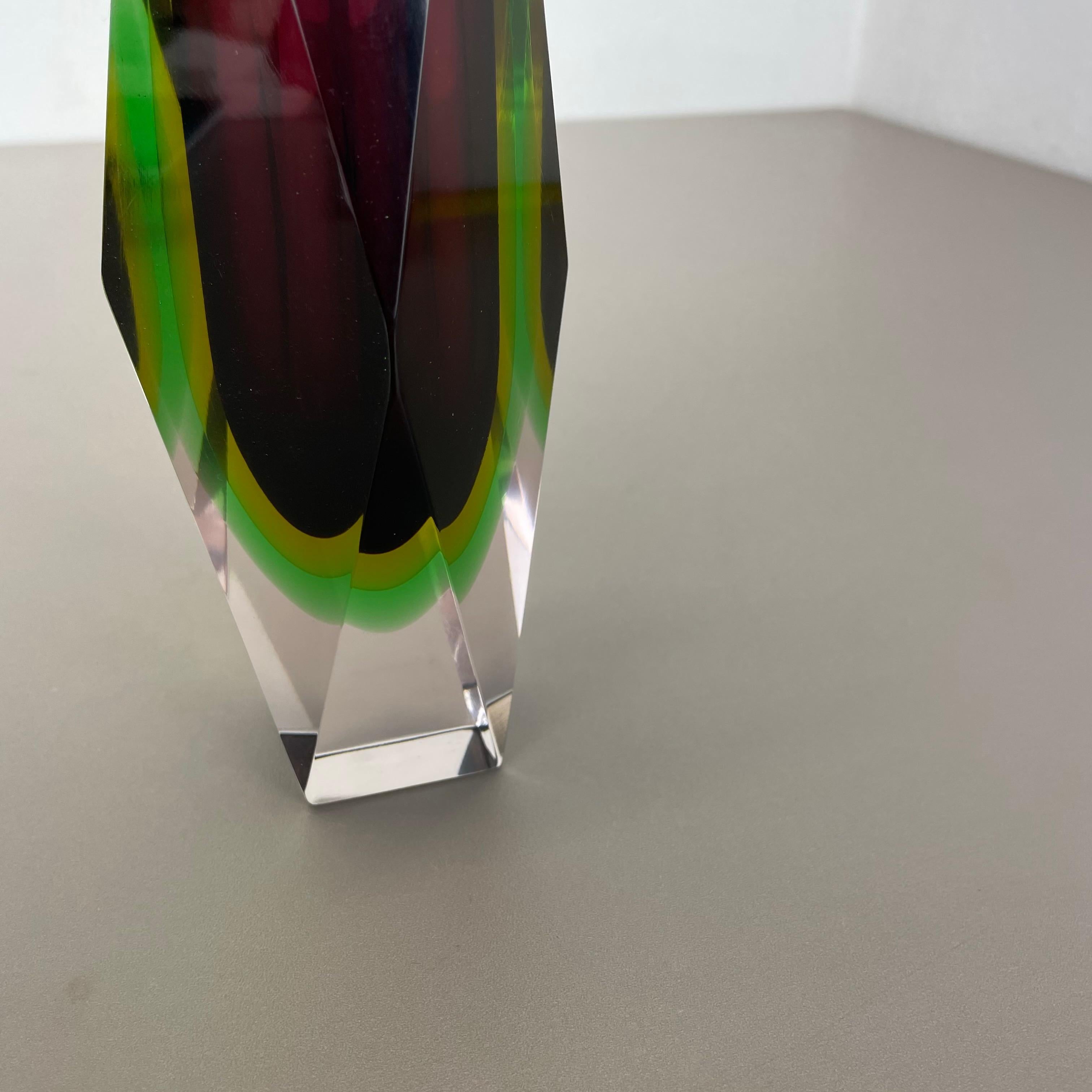 Heavy Large Murano Glass Sommerso 4 Colors Vase by Flavio Poli, Italy, 1970s For Sale 6