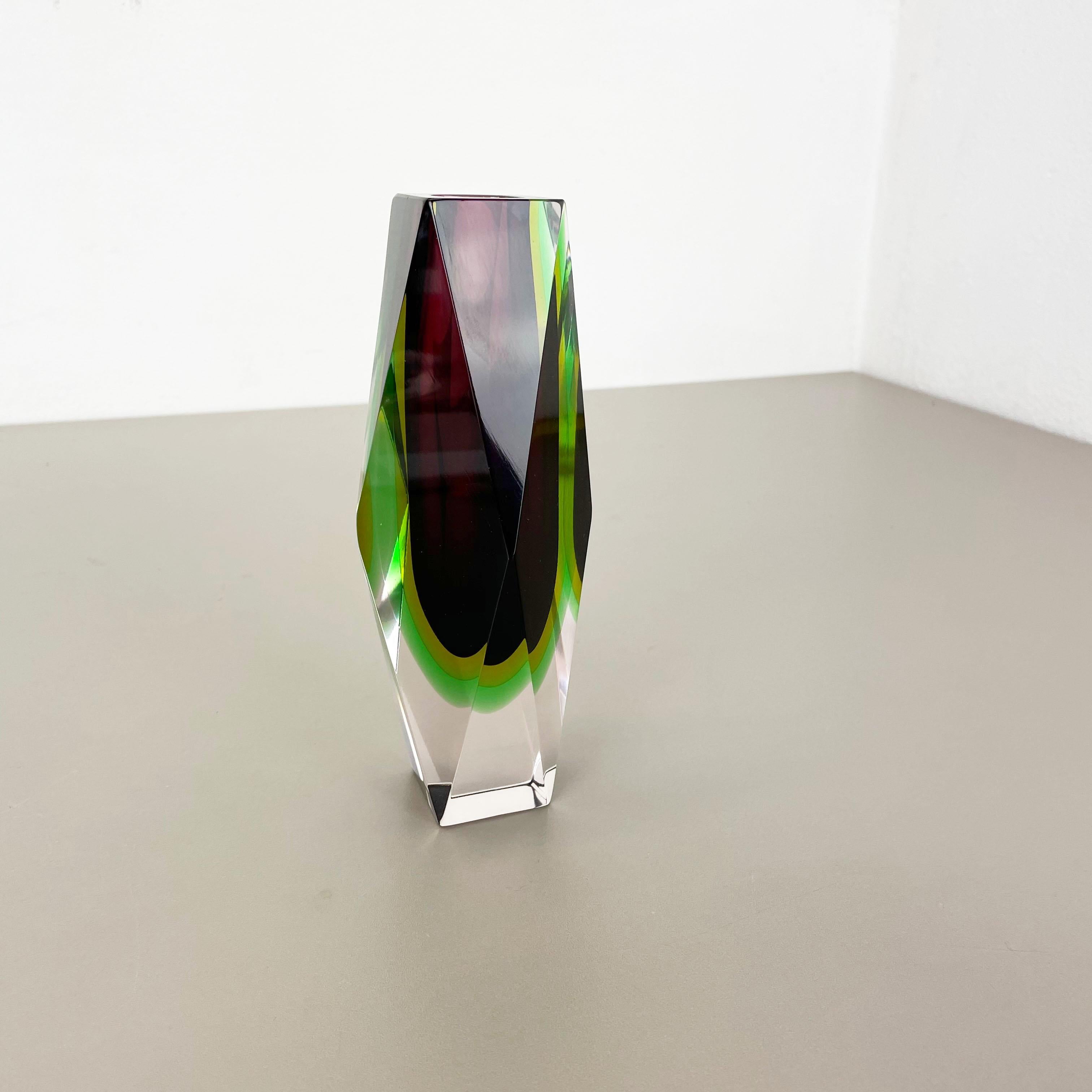 Mid-Century moderno Vaso pesante di grandi dimensioni in vetro di Murano Glass Sommerso 4 Colors di Flavio Poli, Italia, anni '70 in vendita