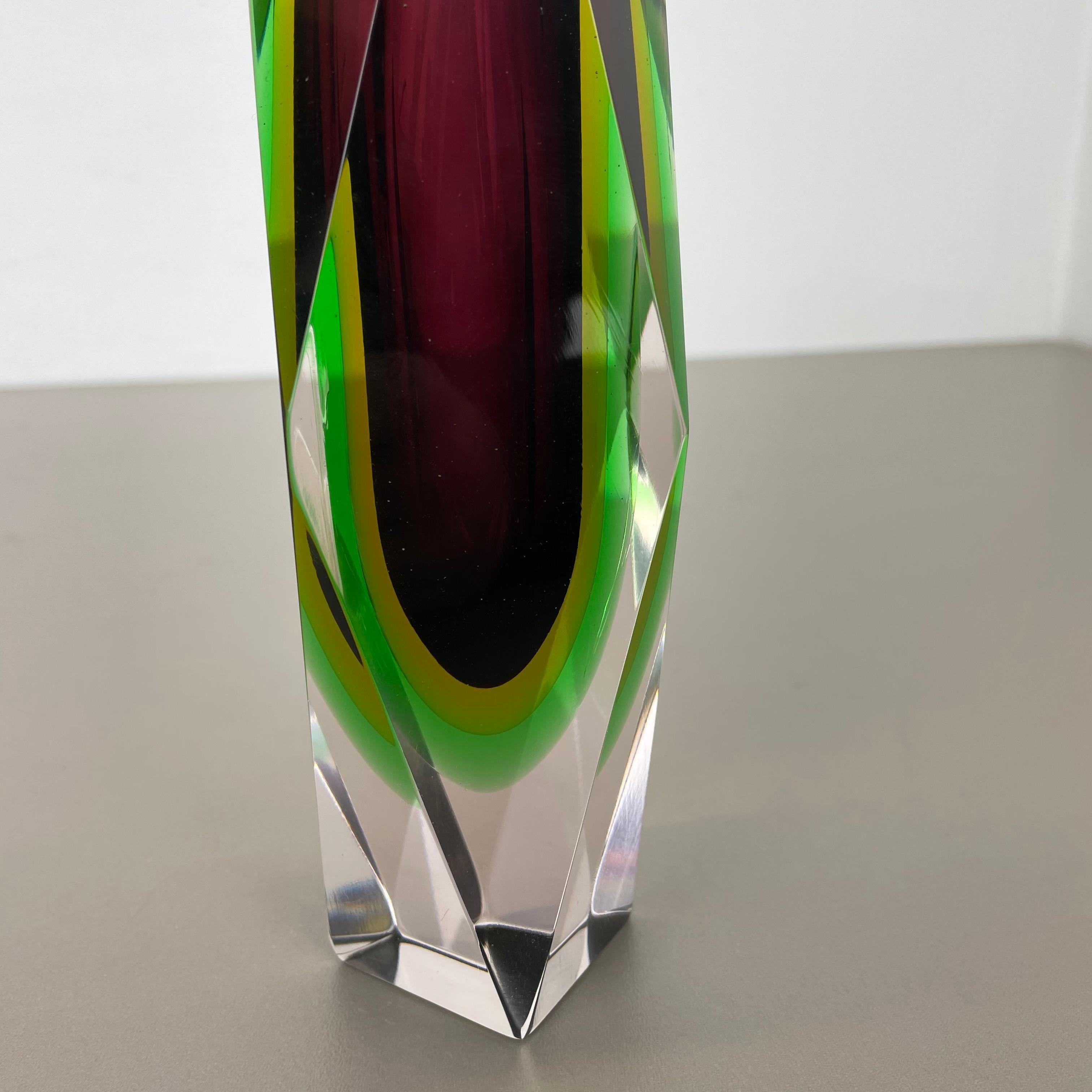 Italian Heavy Large Murano Glass Sommerso 4 Colors Vase by Flavio Poli, Italy, 1970s For Sale
