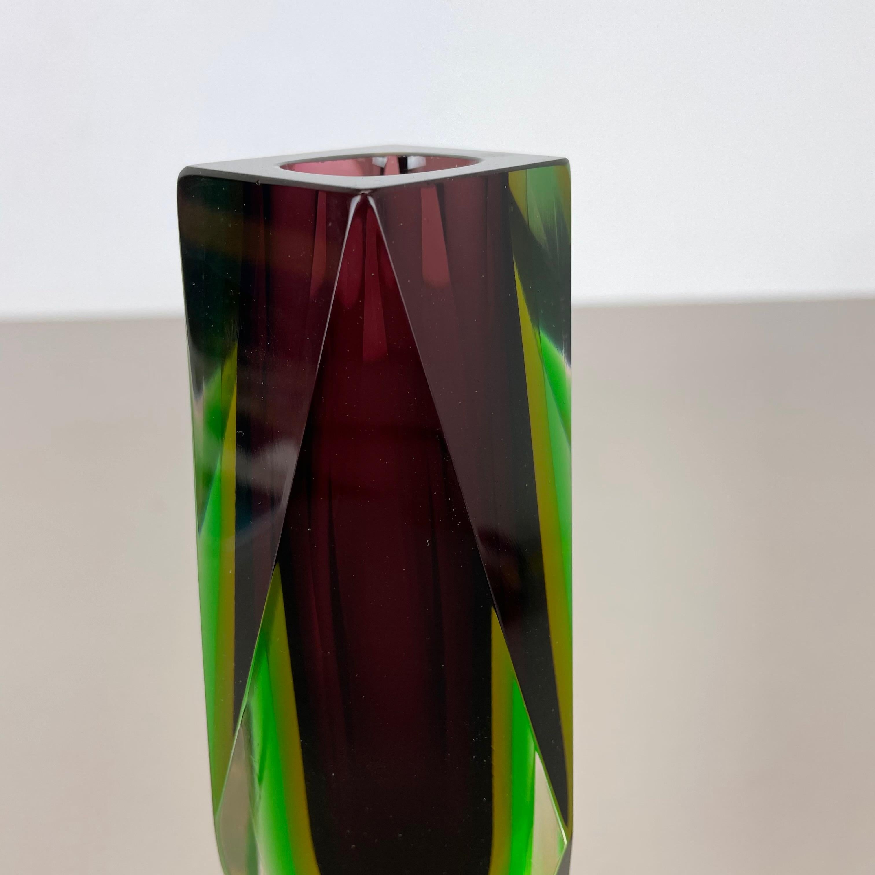 20ième siècle Grand vase lourd Sommerso en verre de Murano 4 couleurs par Flavio Poli, Italie, 1970 en vente