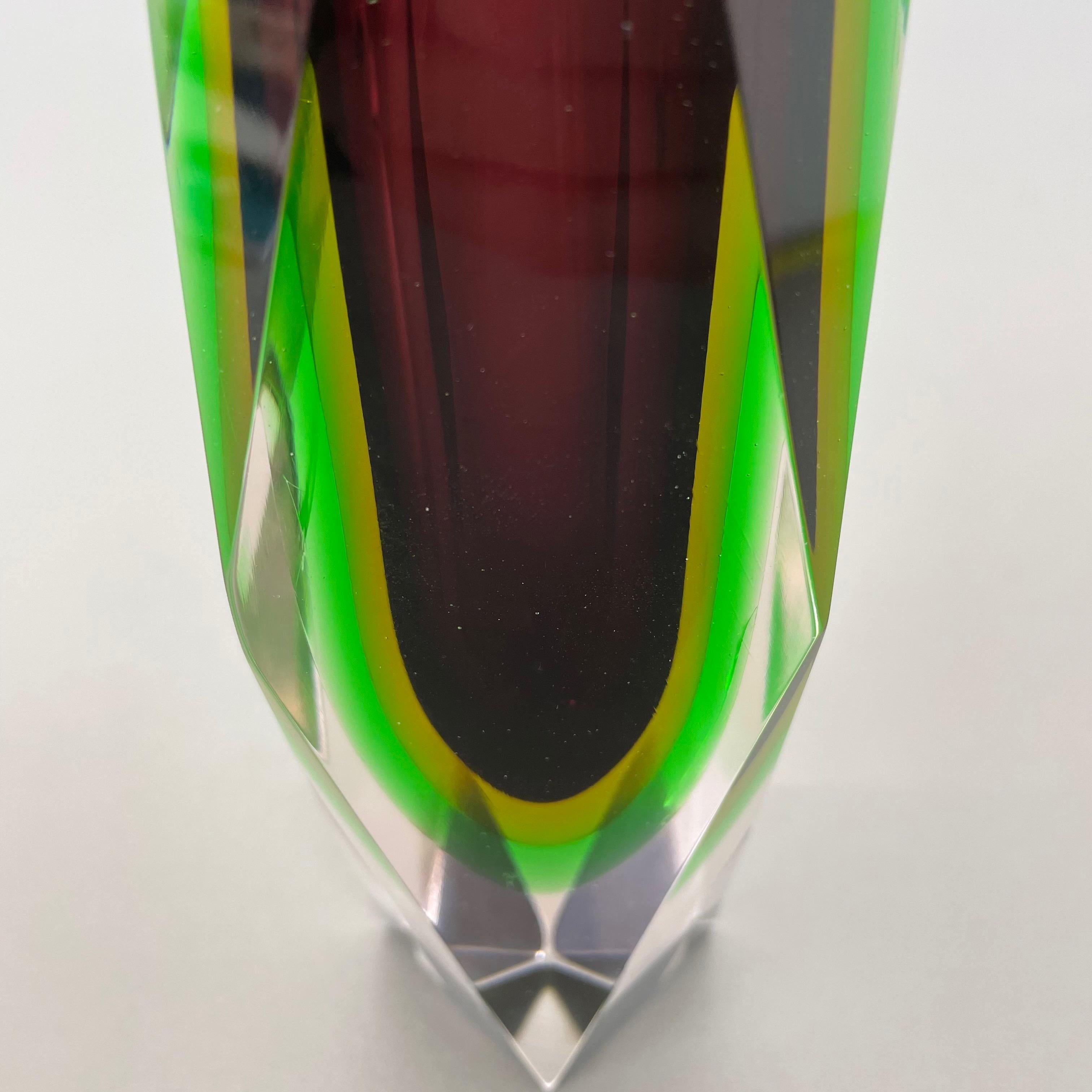 20th Century Heavy Large Murano Glass Sommerso 4 Colors Vase by Flavio Poli, Italy, 1970s For Sale