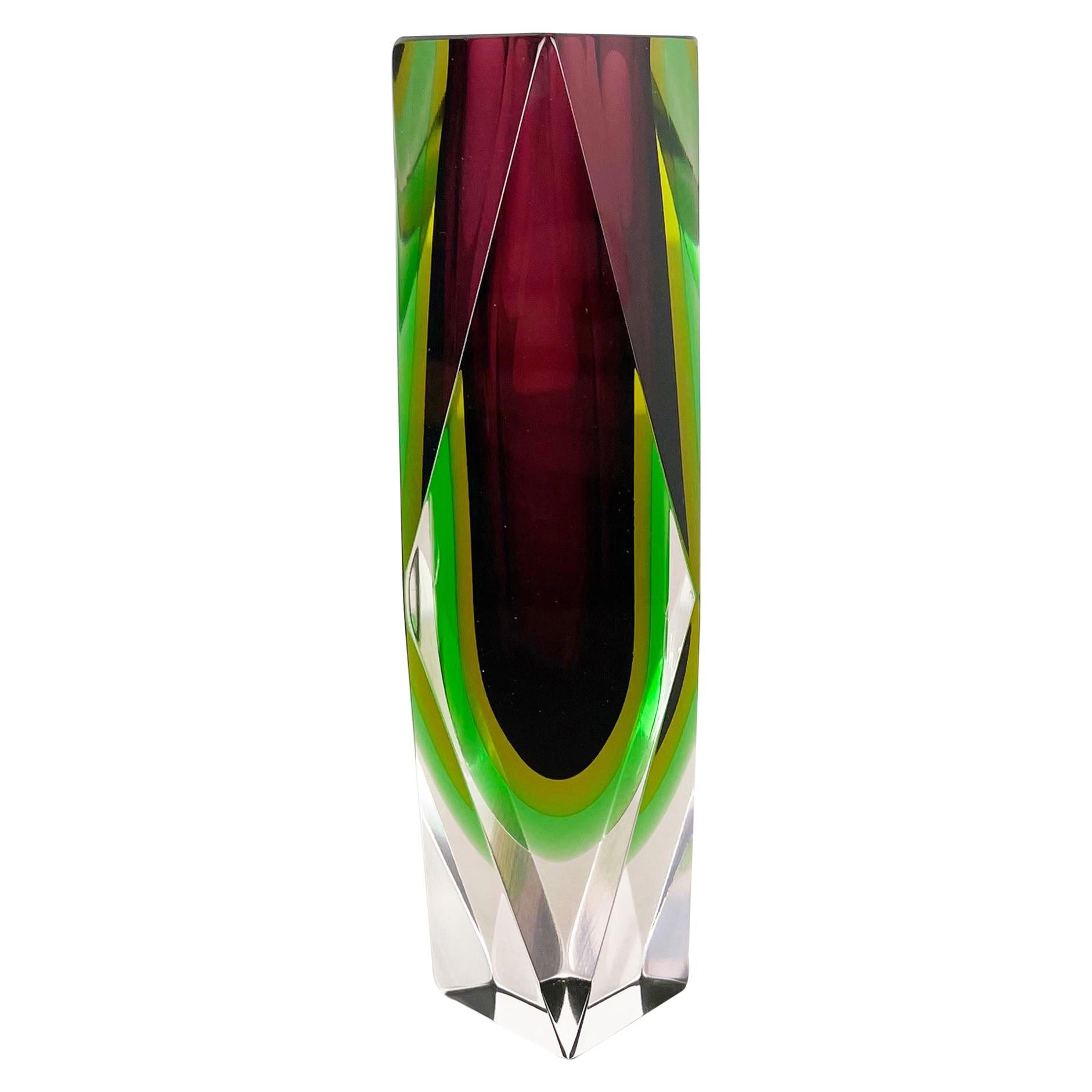 Heavy Large Murano Glass Sommerso 4 Colors Vase by Flavio Poli, Italy, 1970s
