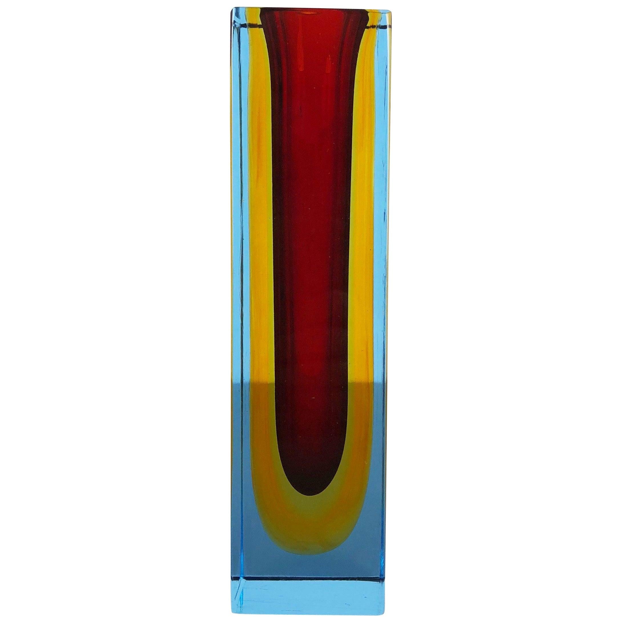 Heavy Large Murano Glass Sommerso Vase Designed by Flavio Poli, Italy, 1970s