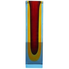 Heavy Large Murano Glass Sommerso Vase Designed by Flavio Poli, Italy, 1970s