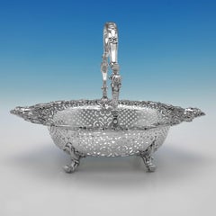 Heavy & Large Victorian Antique Sterling Silver Basket, R. Hennell iii, 1842