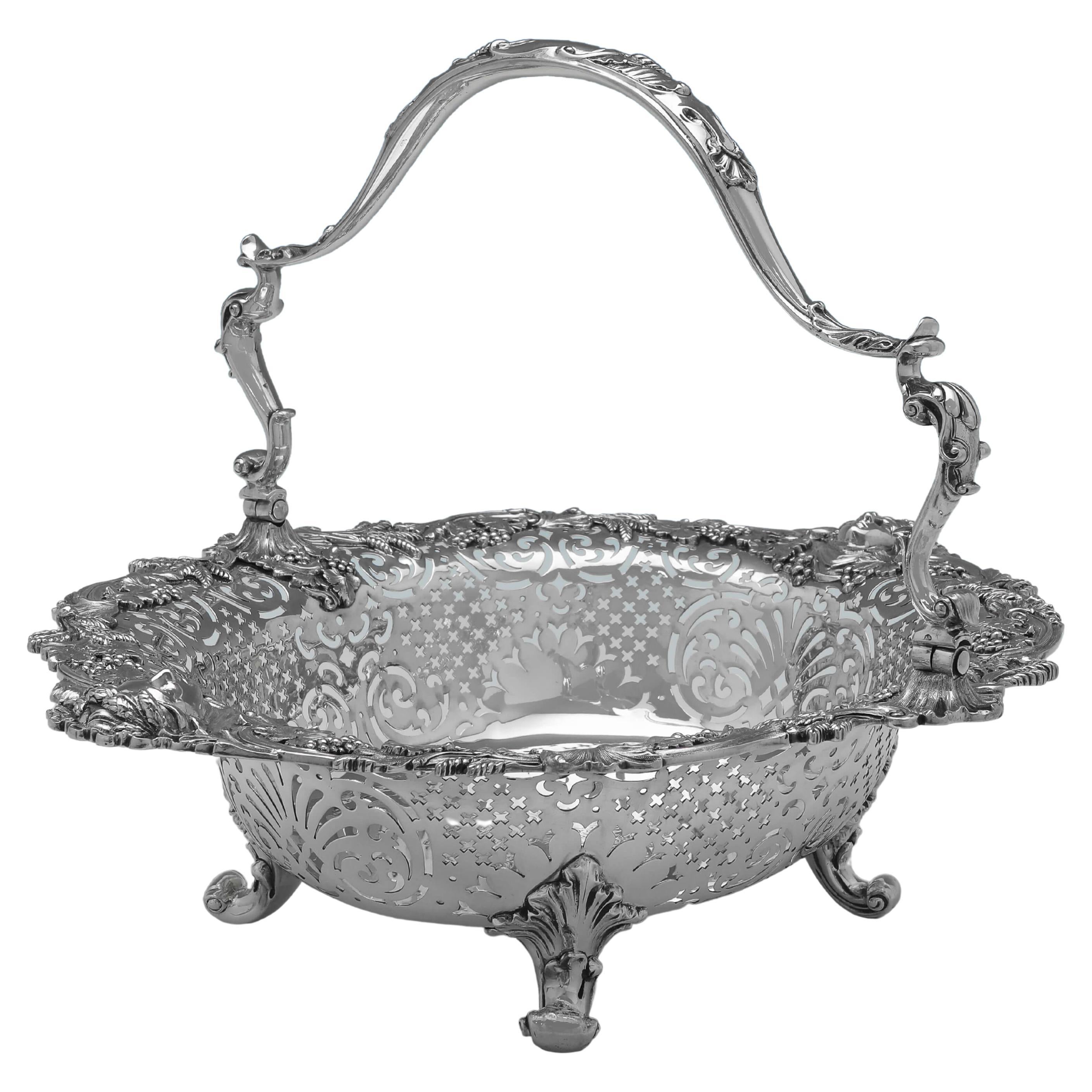 Heavy & Large Victorian Antique Sterling Silver Basket, R. Hennell iii, 1842 For Sale