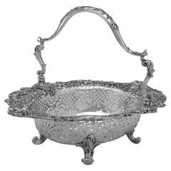 Heavy & Large Victorian Antique Sterling Silver Basket, R. Hennell iii, 1842