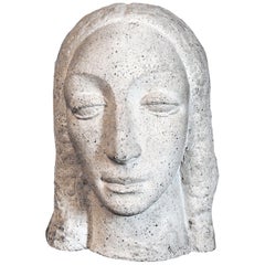 Sculpture Art déco digne d'un artiste de la WPA, « Tête de femme allongée »