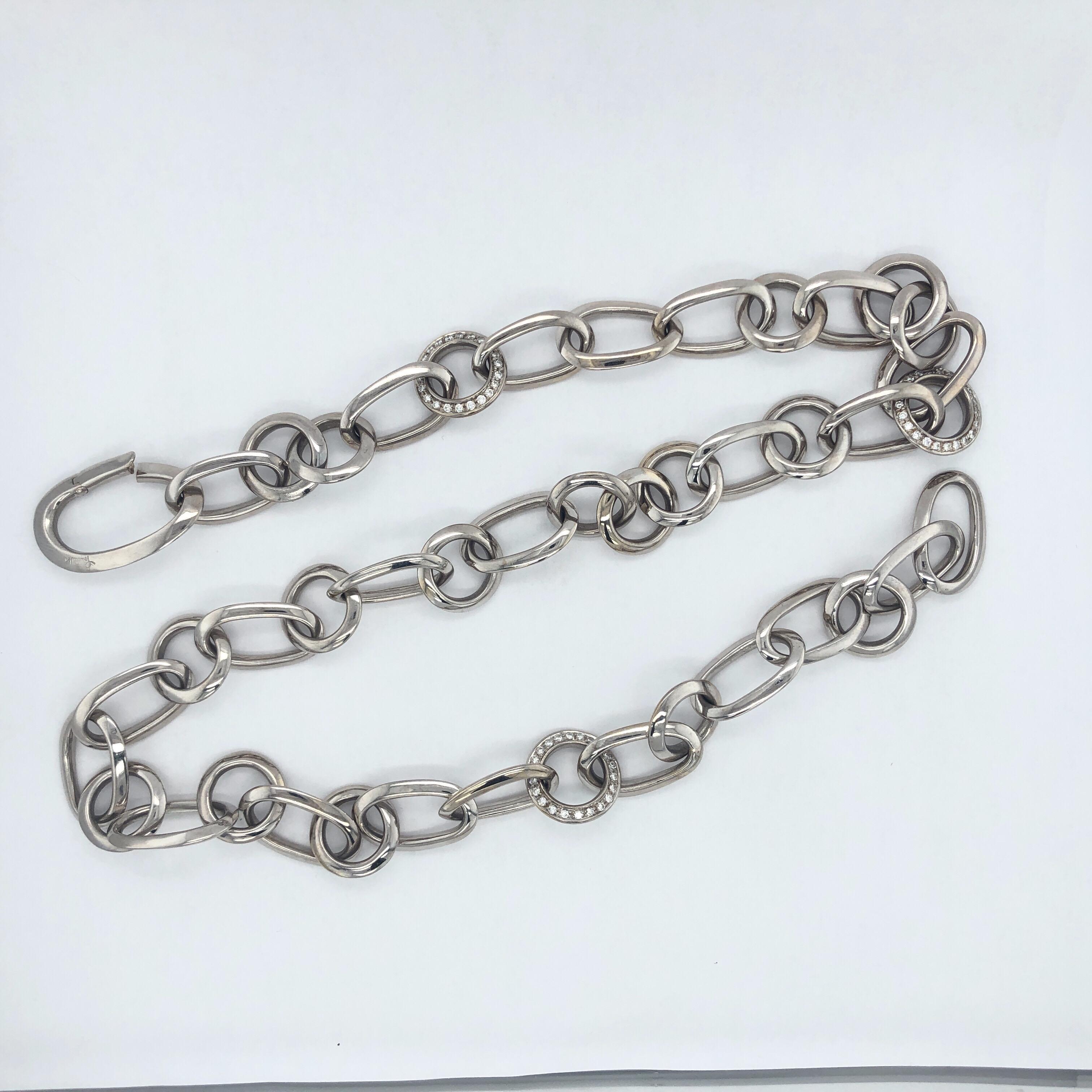 Pomellato Heavy Link Chain with Diamond Pave Links 18 Karat White Gold 2