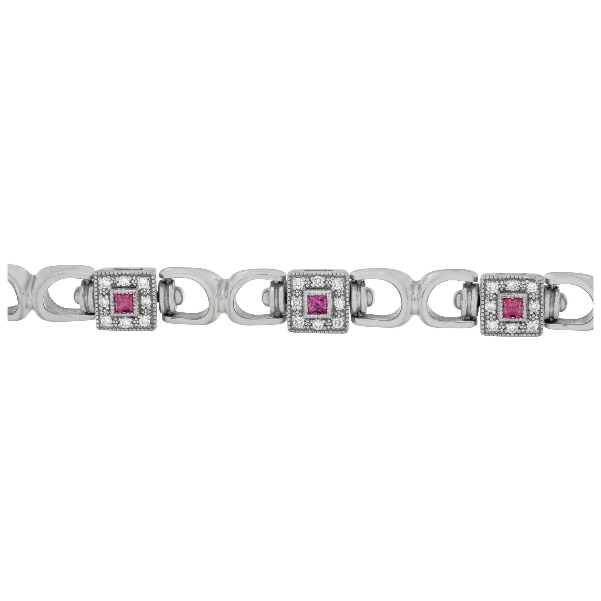 French designer CHARRIOL heavy link diamonds & pink sapphires bracelet. Round brilliant cut diamonds total approx. weight: 0.50 carat, estimate: G/H color, VS/SI clarity. Princess cut pink sapphire total approx. weight: 0.50 carat. Double security