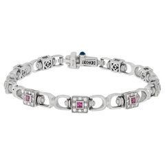Vintage Heavy Link Diamonds & Pink Sapphires French Designer Charriol Bracelet