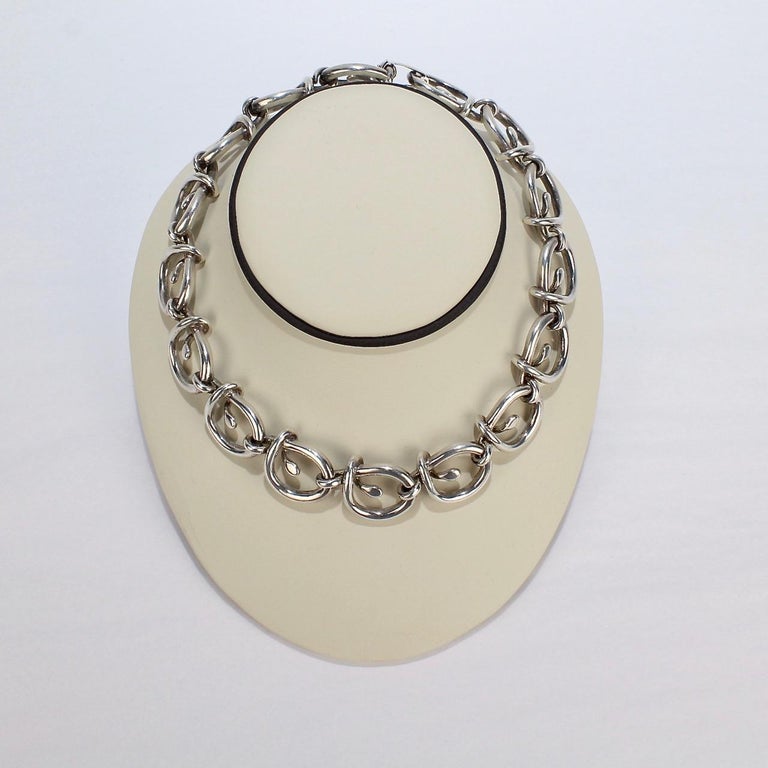 Heavy Link Vintage Mexican Sterling Silver Dog Collar Choker Necklace