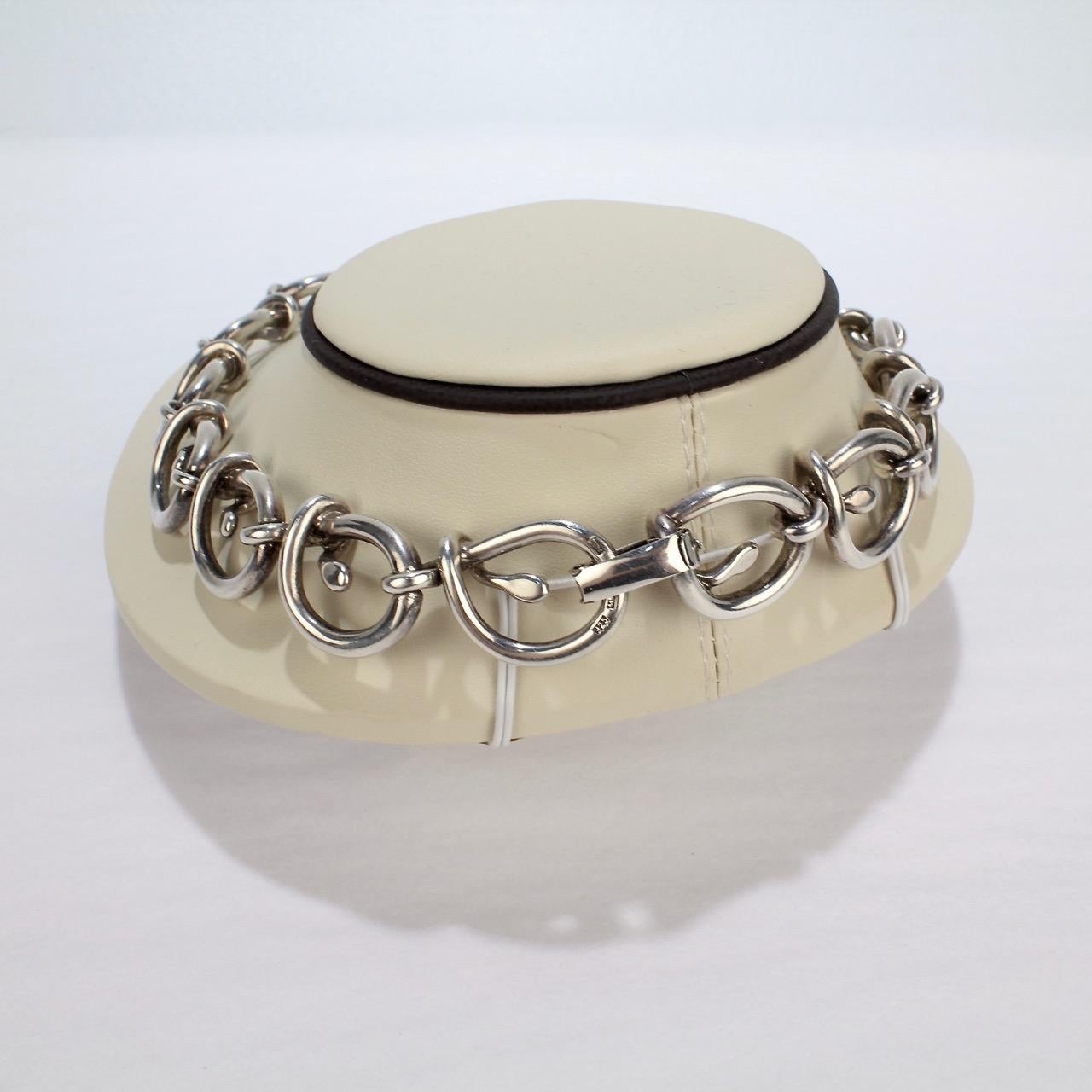 Modern Heavy Link Vintage Mexican Sterling Silver Dog Collar Choker Necklace by Tane