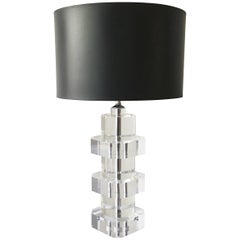 Heavy Lucite Table Lamp with Nickel Stem Detail, 1970s